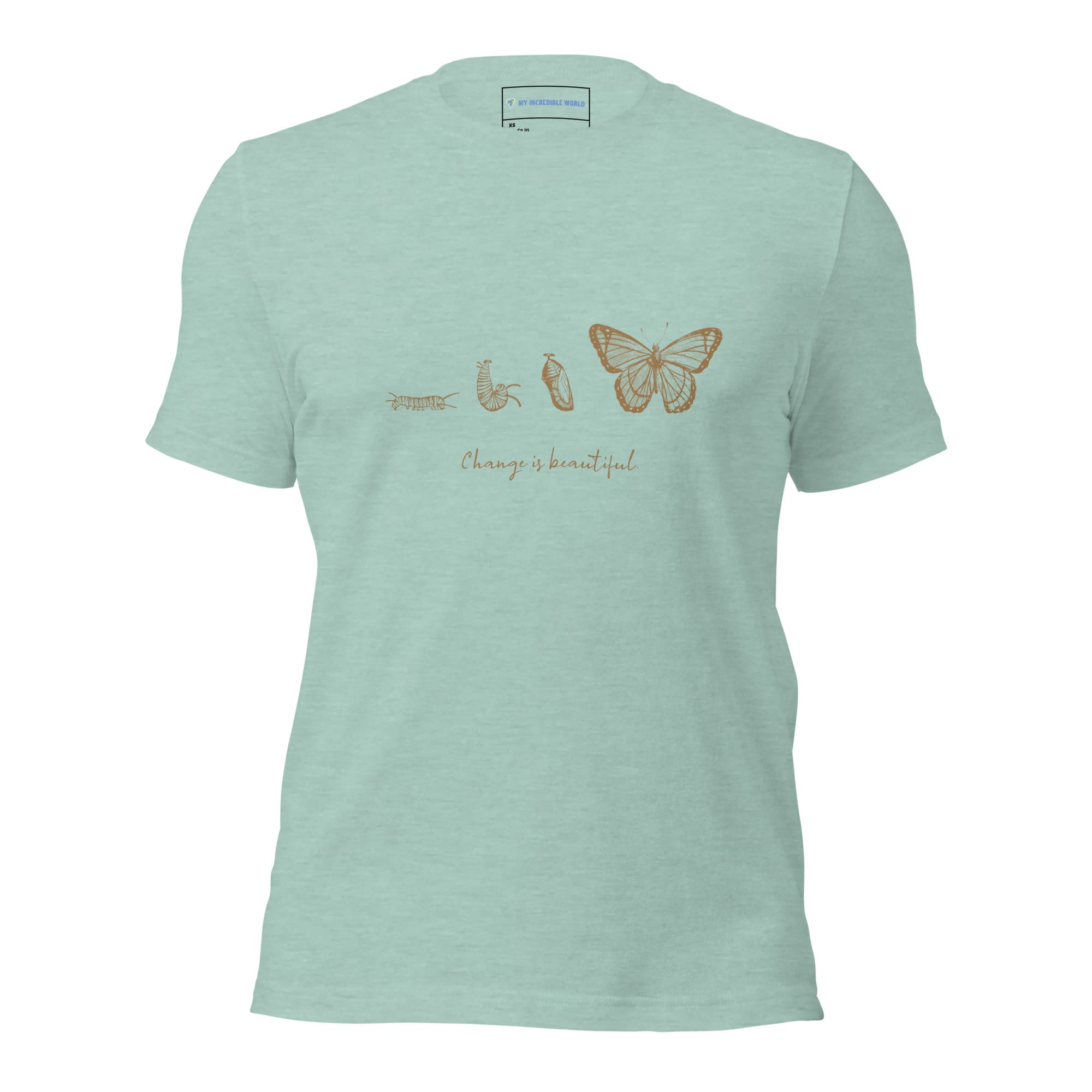 "Change is Beautiful" Butterfly Metamorphosis T-Shirt (Adult Unisex) Heather Prism Dusty Blue / XS