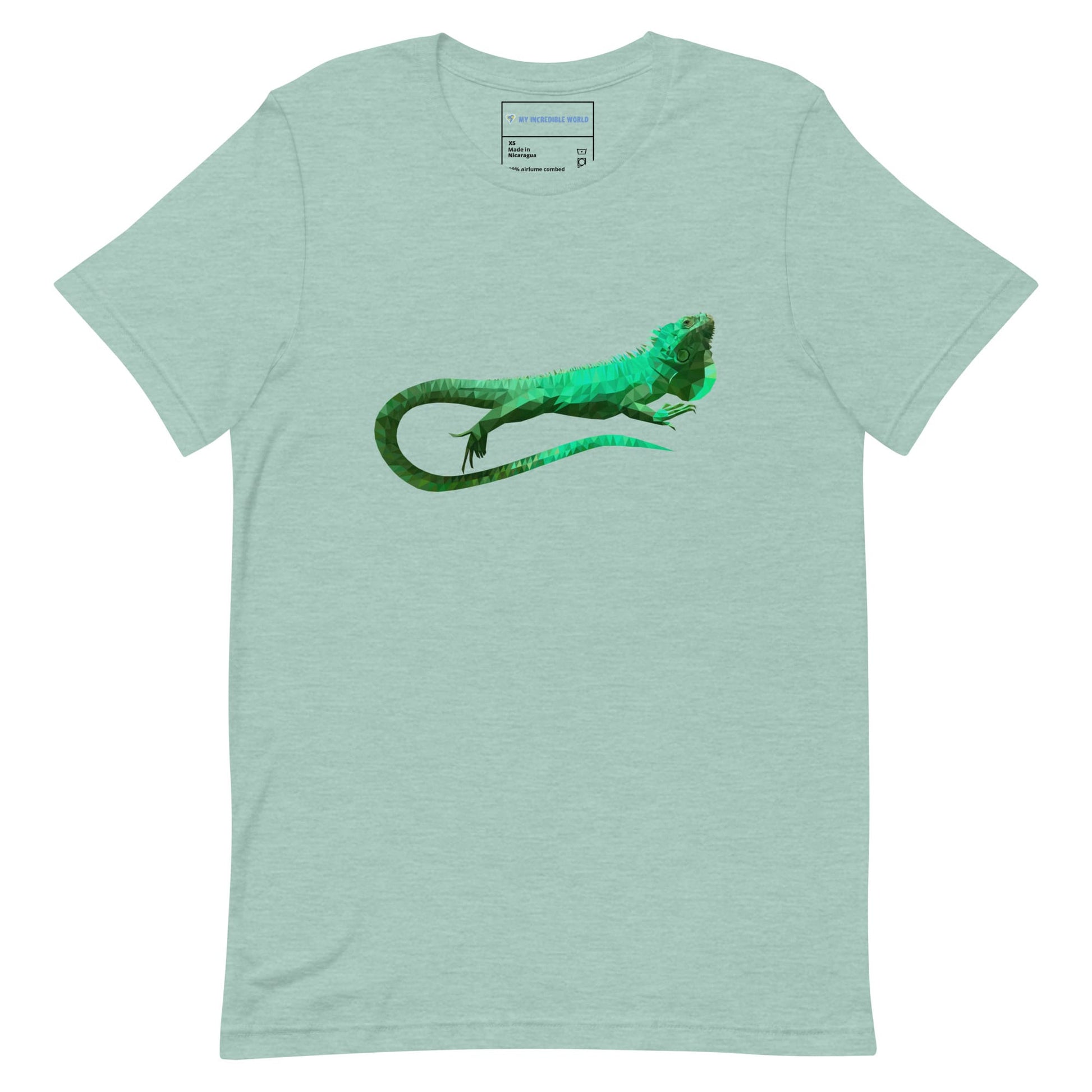 "Low-Poly Iguana" Polygonal Iguana T-Shirt (Adult Unisex) Heather Prism Dusty Blue / XS