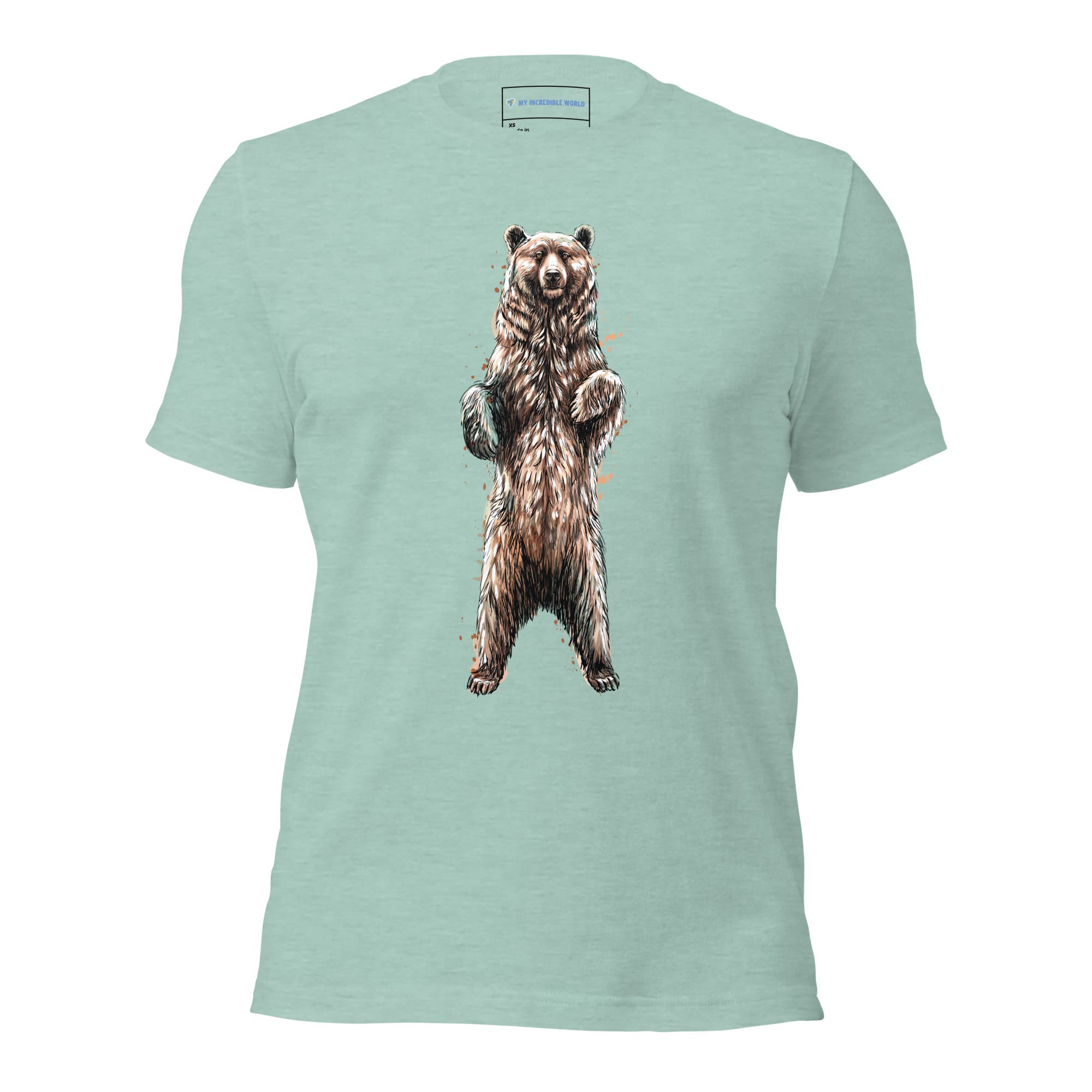 "Watercolor Brown Bear" Bear T-Shirt (Adult Unisex) Heather Prism Dusty Blue / XS