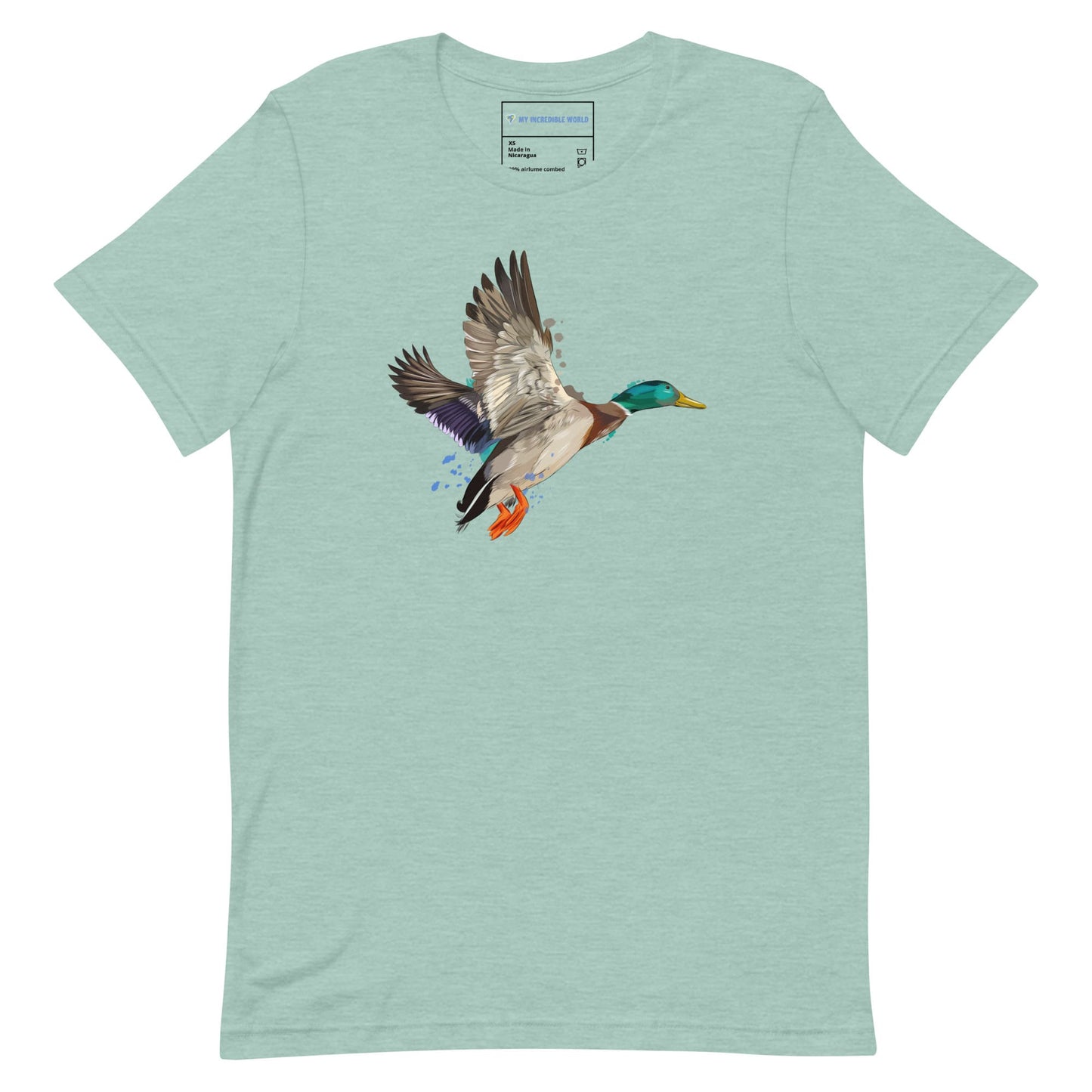 "Watercolor Duck" Mallard Duck T-Shirt (Adult Unisex) Heather Prism Dusty Blue / XS