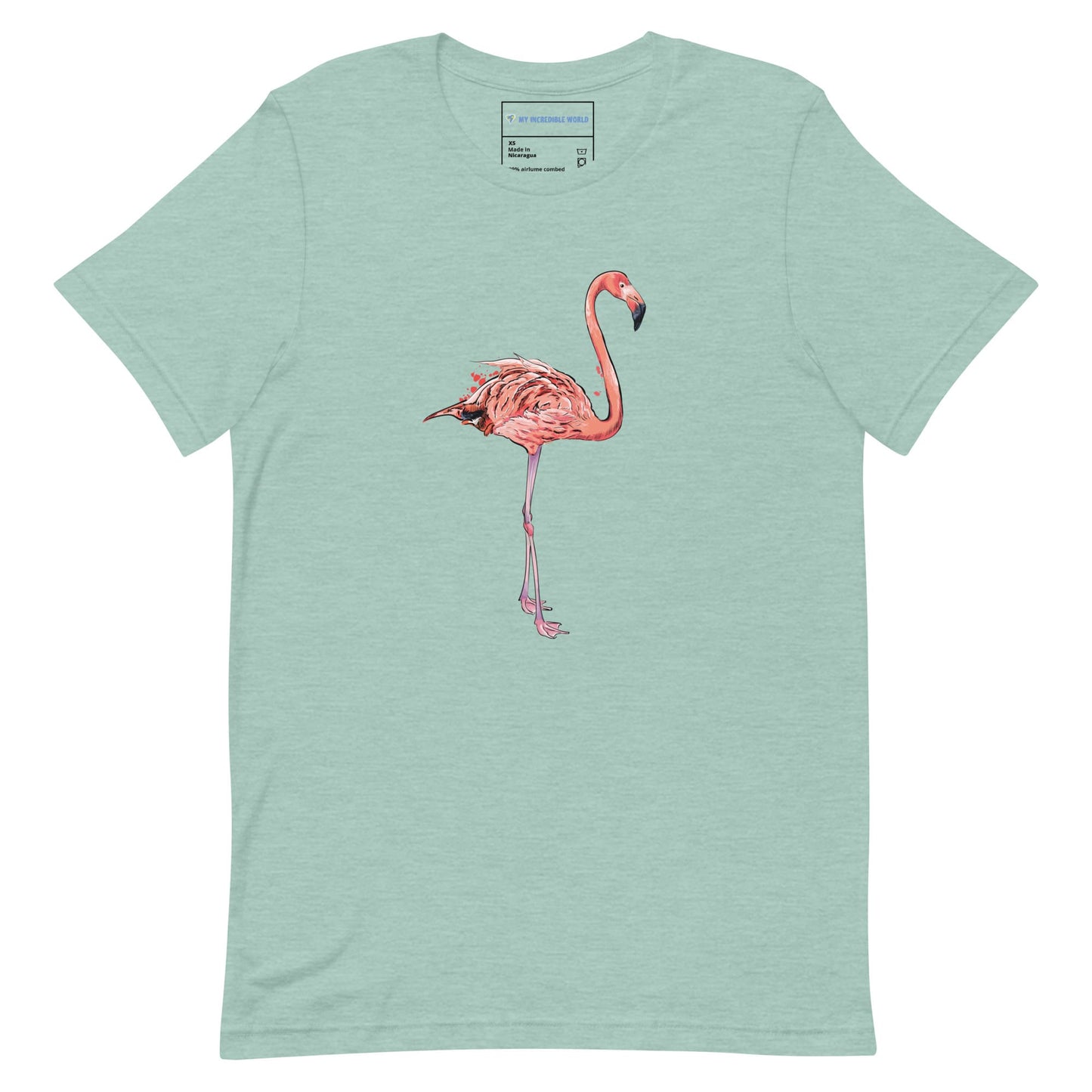 "Watercolor Flamingo" Flamingo T-Shirt (Adult Unisex) Heather Prism Dusty Blue / XS