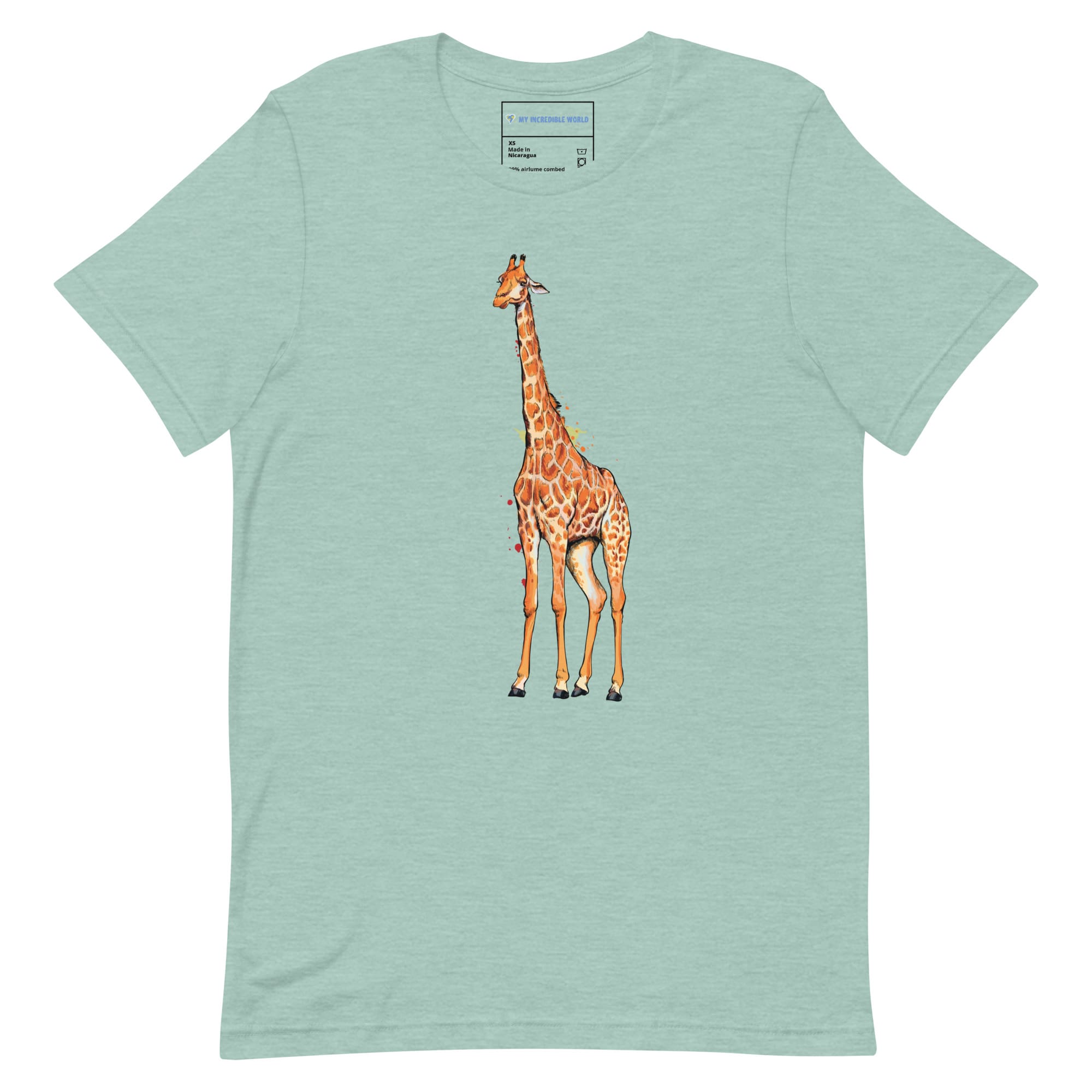 "Watercolor Giraffe" Giraffe T-Shirt (Adult Unisex) Heather Prism Dusty Blue / XS