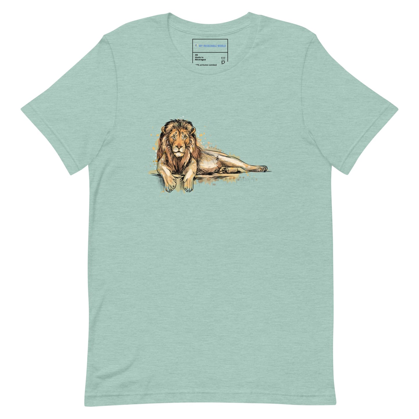 "Watercolor Lion" Lion T-Shirt (Adult Unisex) Heather Prism Dusty Blue / XS