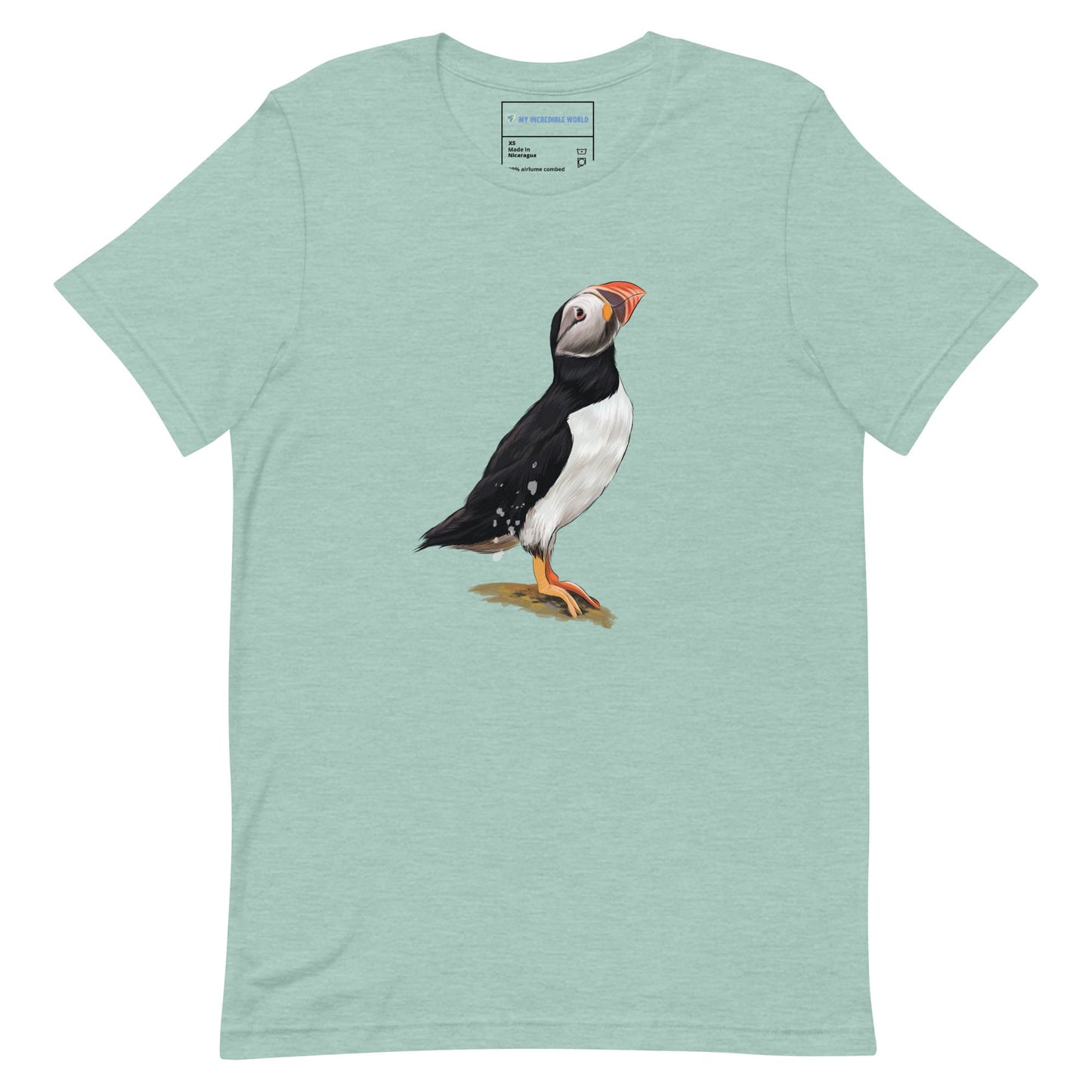 "Watercolor Puffin" Puffin T-Shirt (Adult Unisex) Heather Prism Dusty Blue / XS