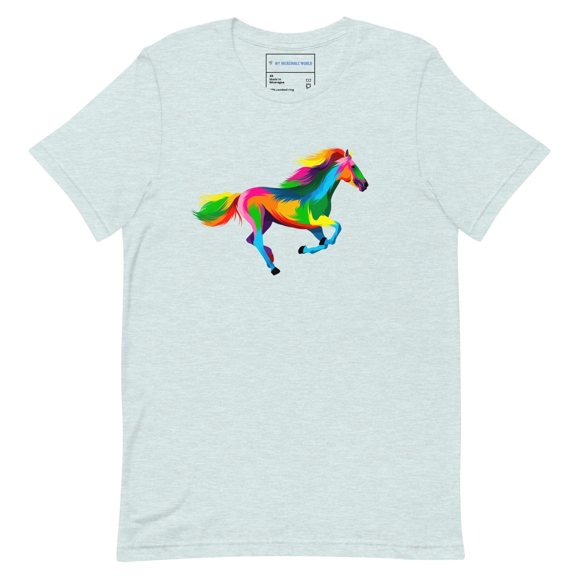 "Rainbow Horse" Galloping Horse T-Shirt (Adult Unisex) (The Rainbow Collection) Heather Prism Ice Blue / XS