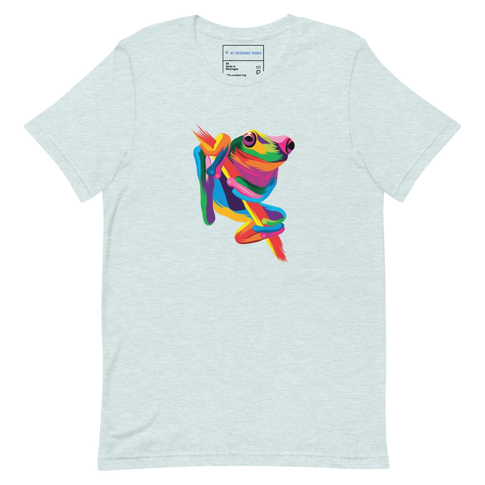 "Rainbow Tree Frog" Tree Frog T-Shirt (Adult Unisex) (The Rainbow Collection) Heather Prism Ice Blue / XS