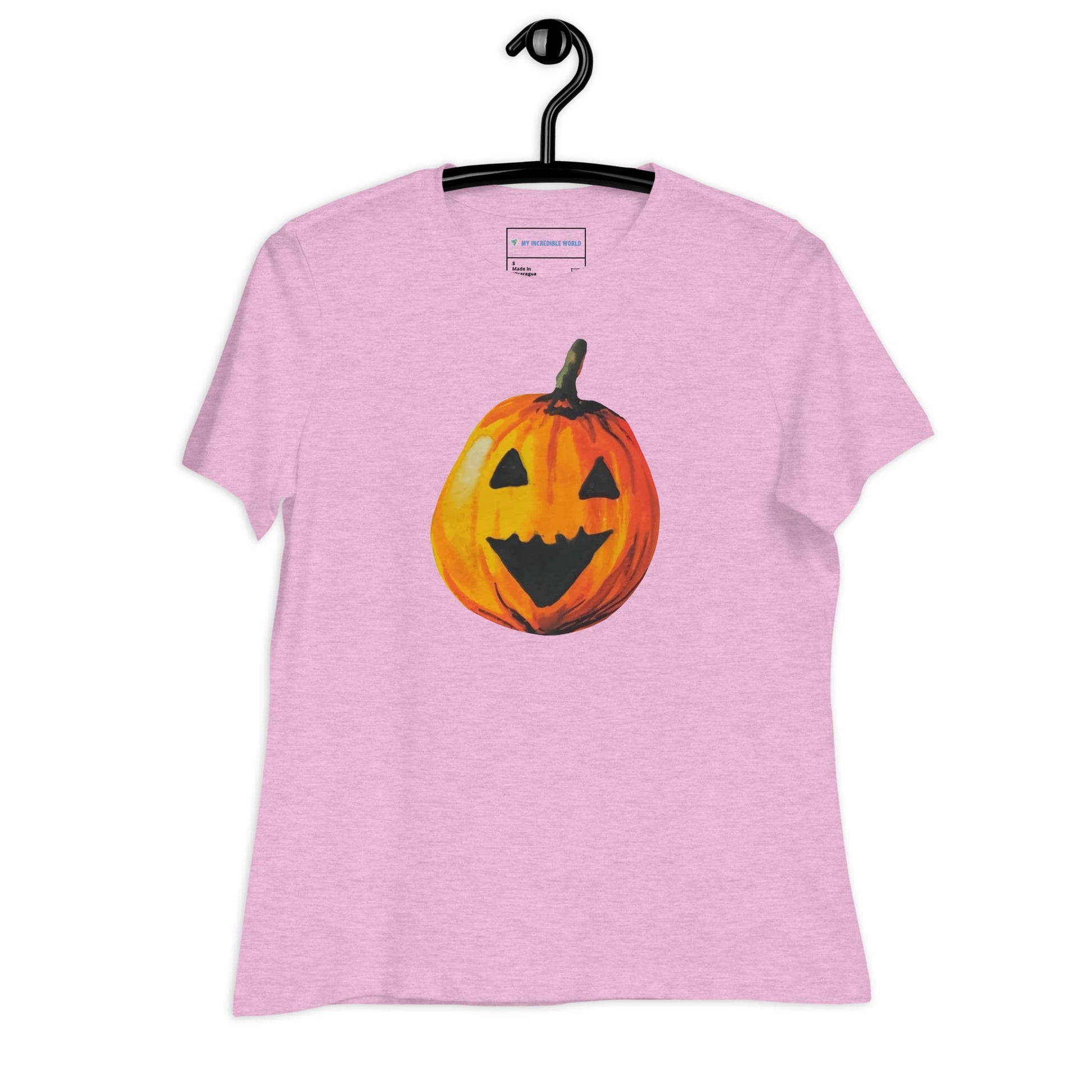 "Watercolor Jack-o-Lantern" Women's Pumpkin T-Shirt Heather Prism Lilac / S