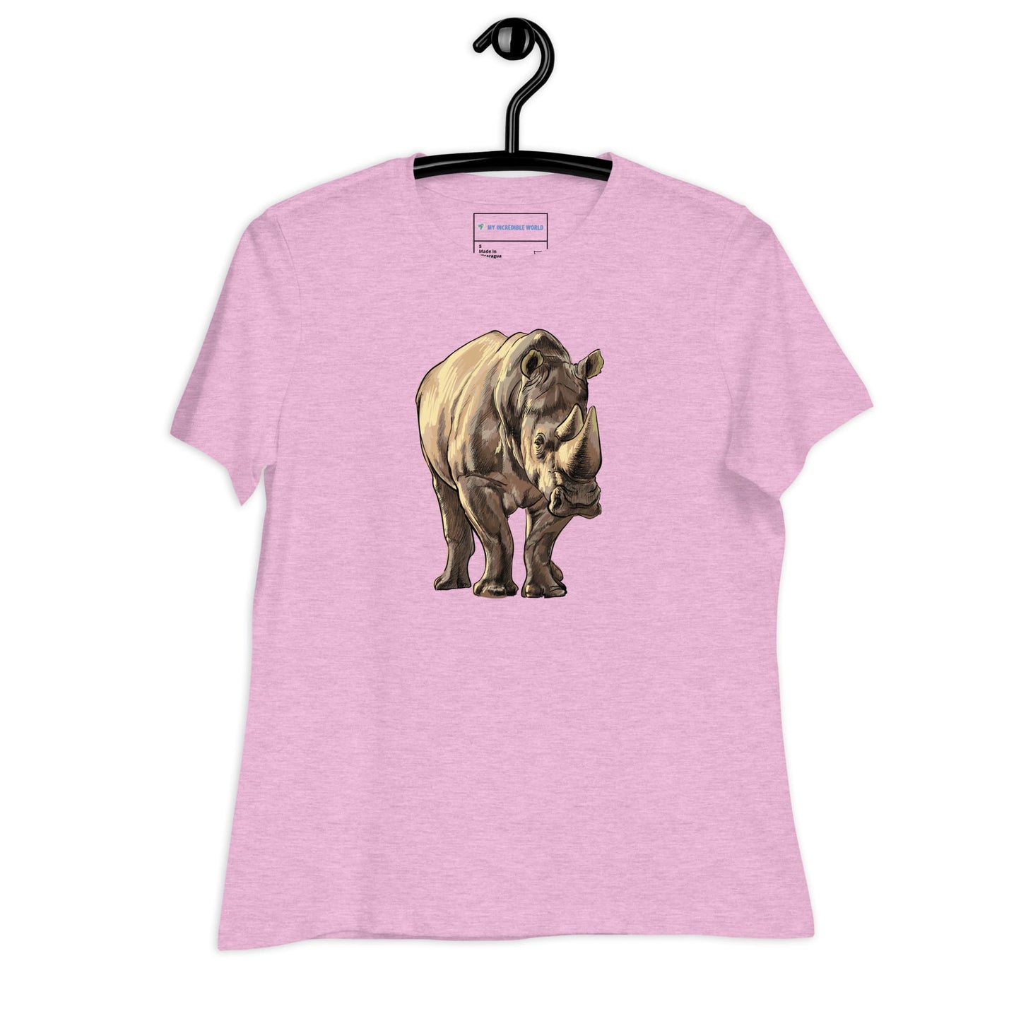 "Watercolor Rhinoceros" Women's Rhino T-Shirt Heather Prism Lilac / S