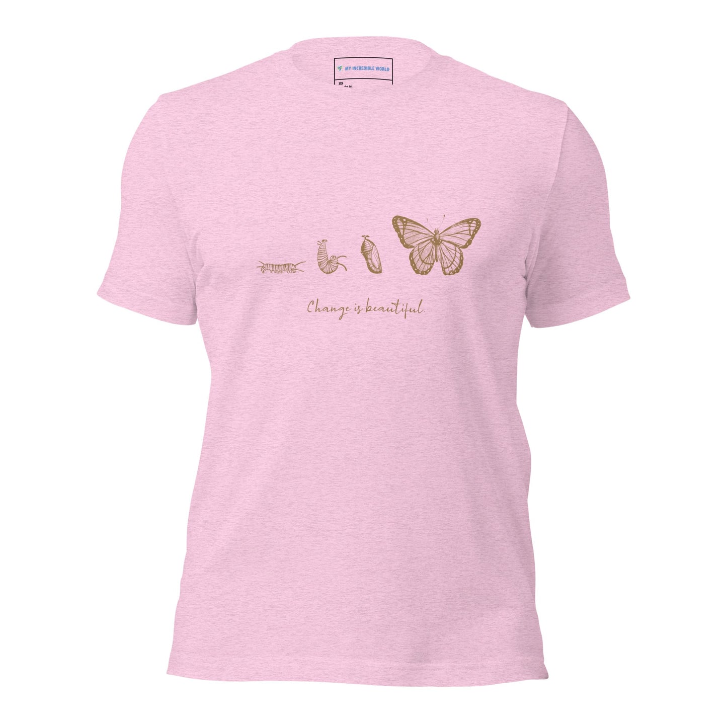 "Change is Beautiful" Butterfly Metamorphosis T-Shirt (Adult Unisex) Heather Prism Lilac / XS