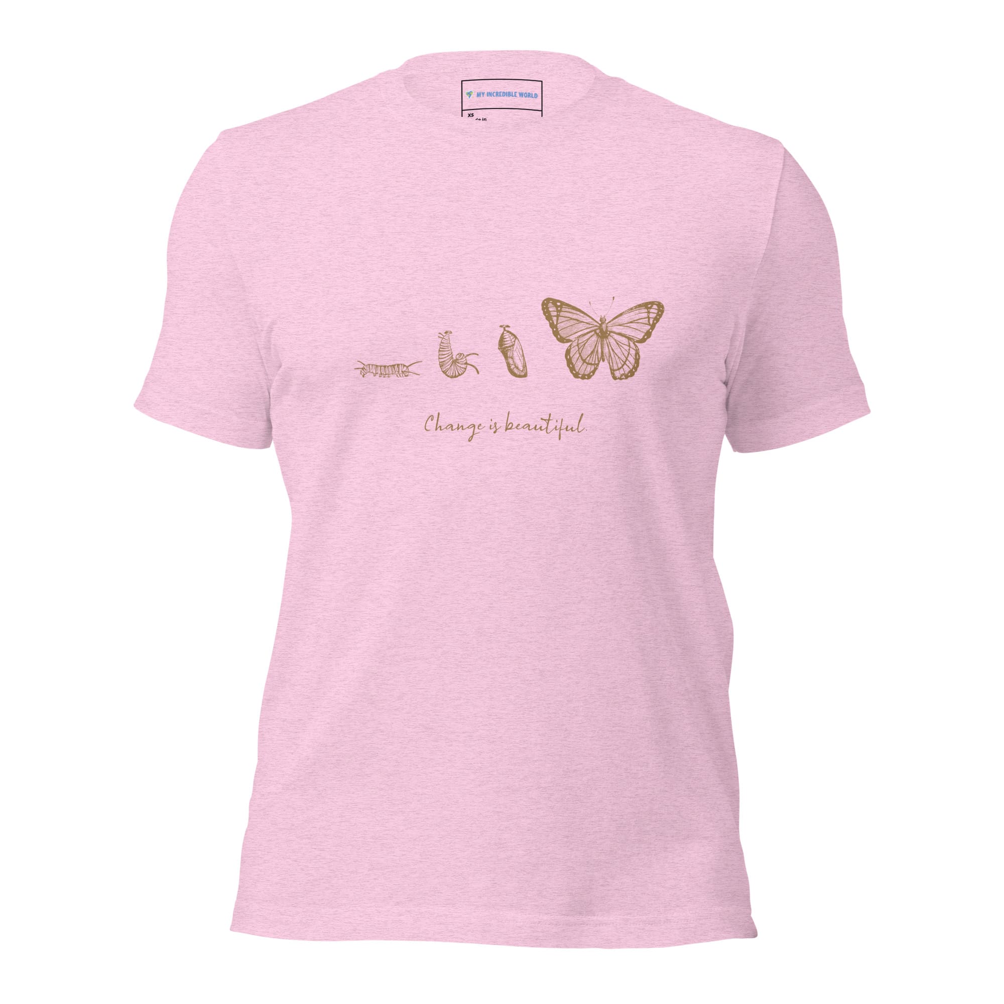 "Change is Beautiful" Butterfly Metamorphosis T-Shirt (Adult Unisex) Heather Prism Lilac / XS