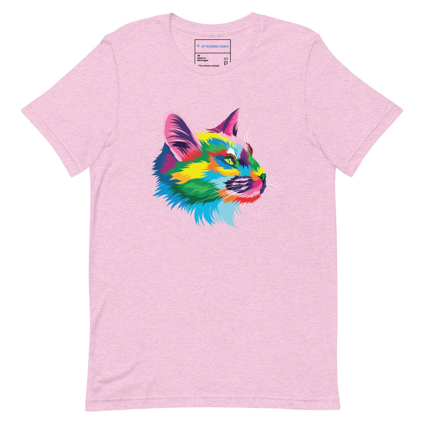 "Rainbow Cat" Cat Profile T-Shirt (Adult Unisex) (The Rainbow Collection) Heather Prism Lilac / XS