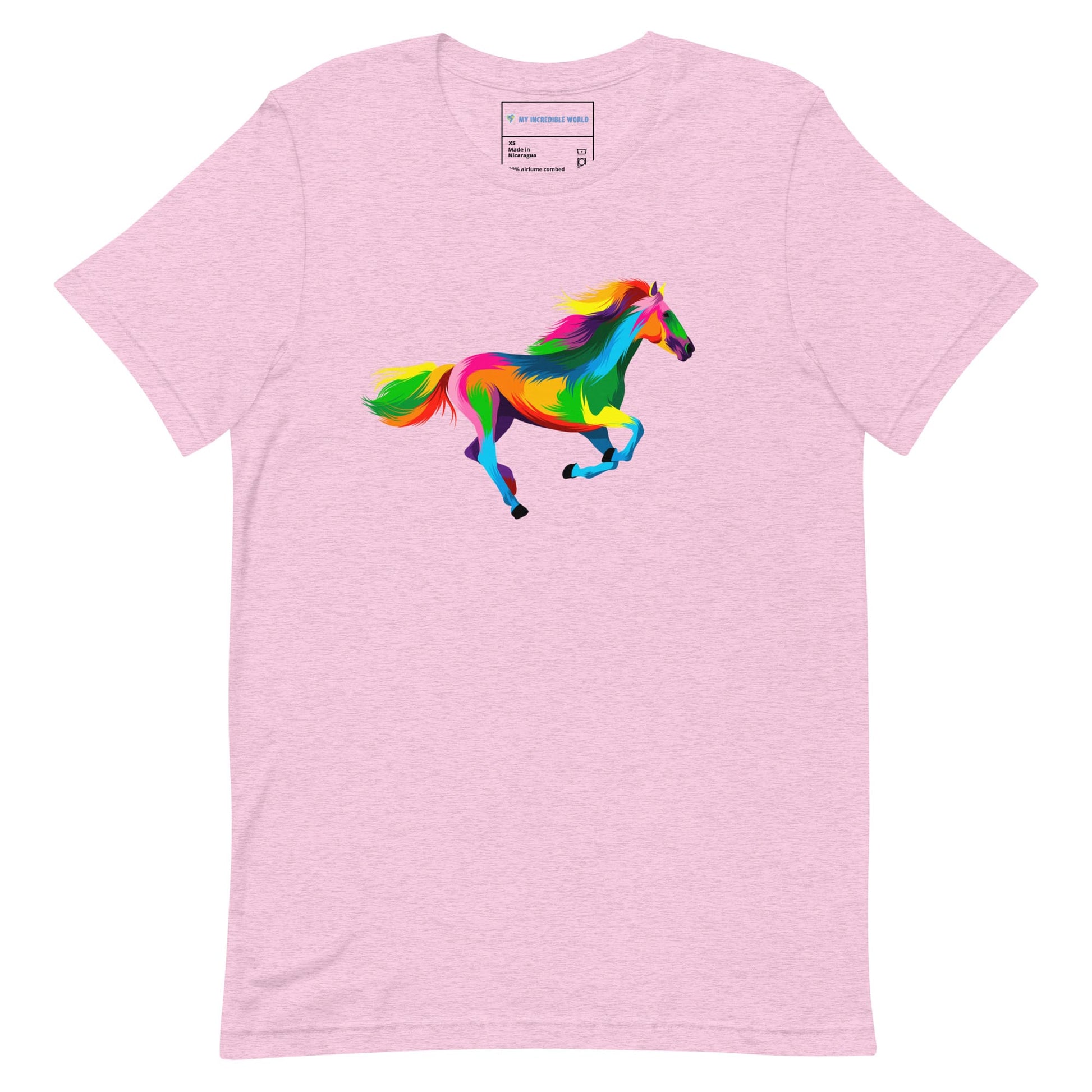 "Rainbow Horse" Galloping Horse T-Shirt (Adult Unisex) (The Rainbow Collection) Heather Prism Lilac / XS