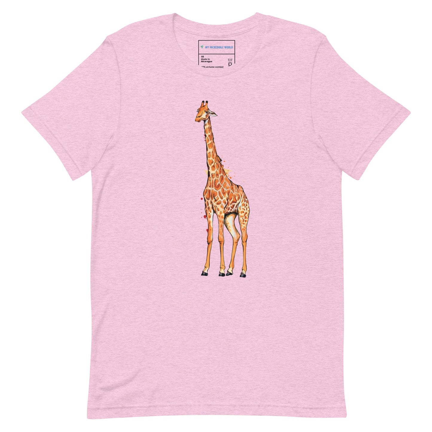 "Watercolor Giraffe" Giraffe T-Shirt (Adult Unisex) Heather Prism Lilac / XS