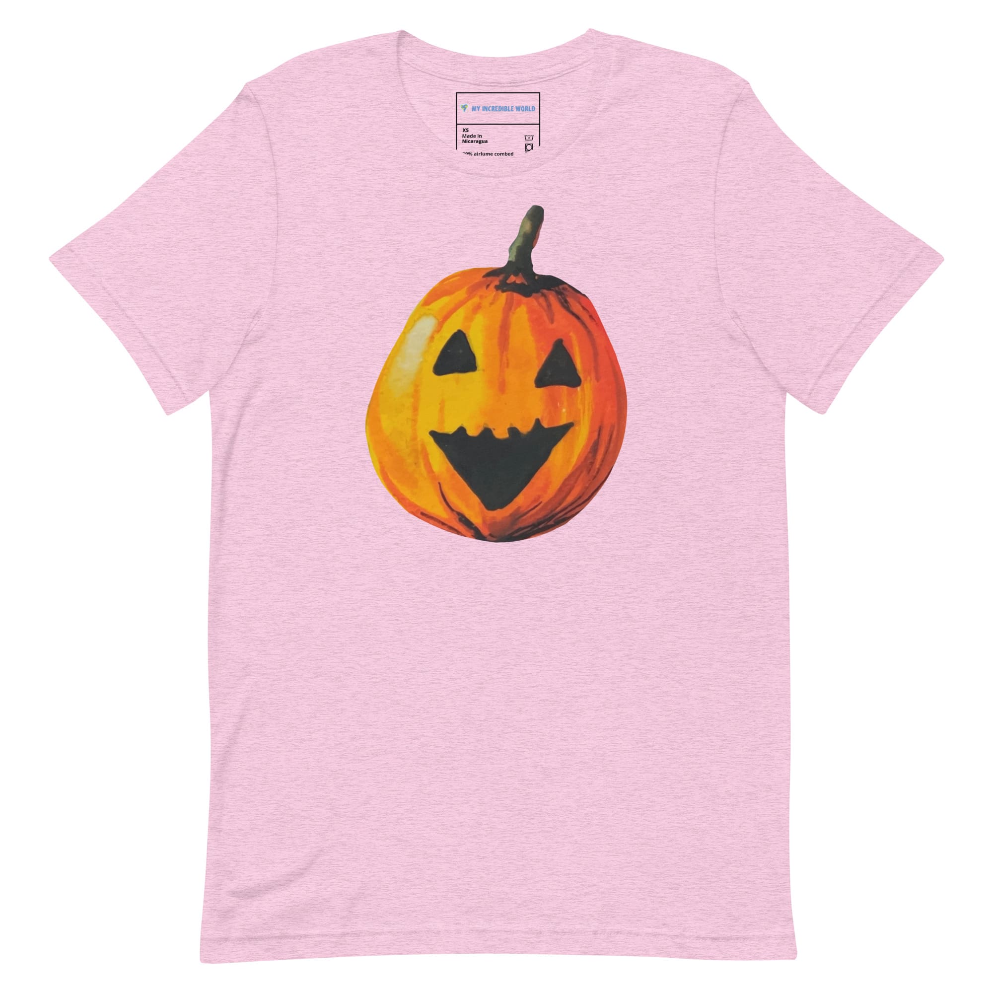 "Watercolor Jack-o-Lantern" Pumpkin T-Shirt (Adult Unisex) Heather Prism Lilac / XS