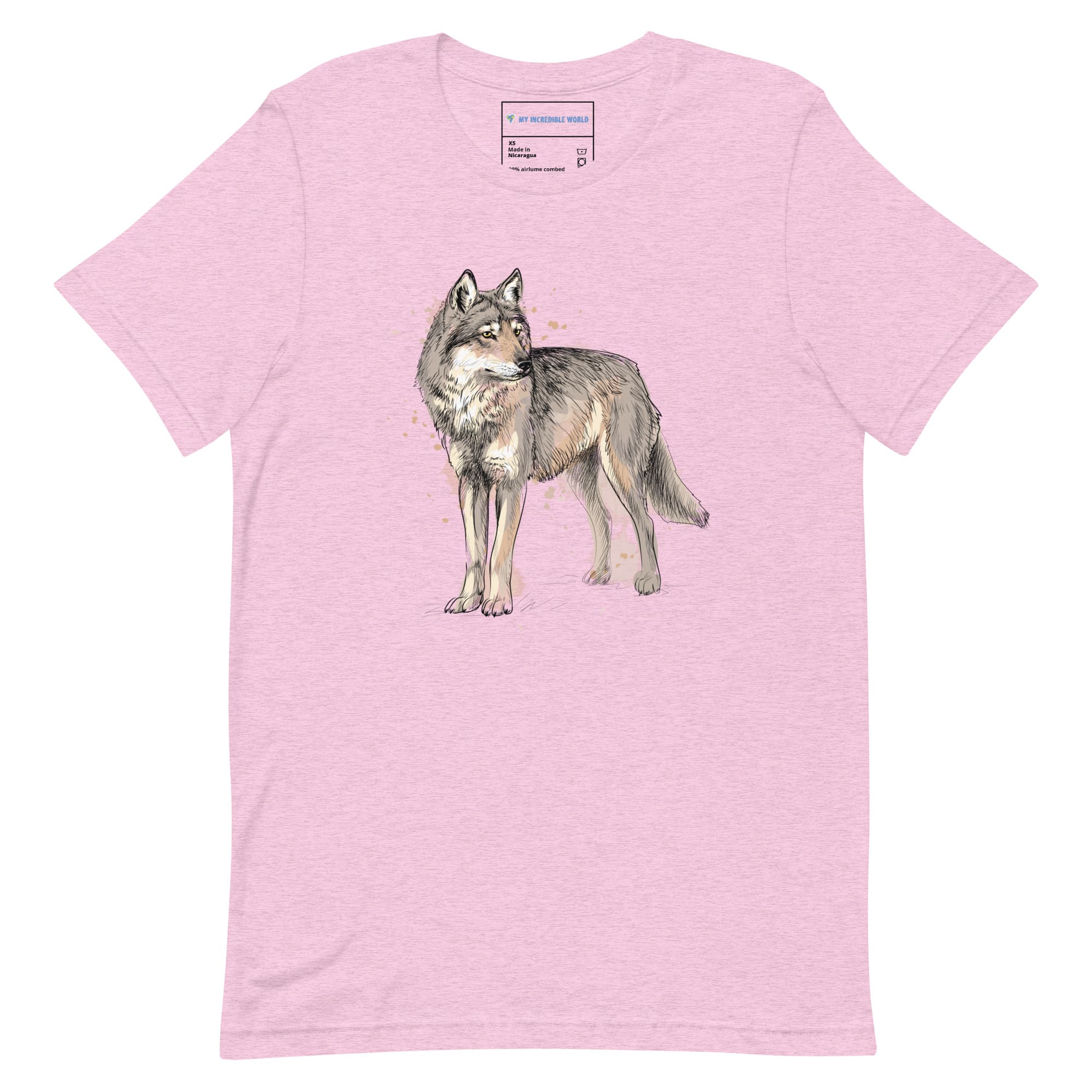 "Watercolor Wolf" Wolf T-Shirt (Adult Unisex) Heather Prism Lilac / XS