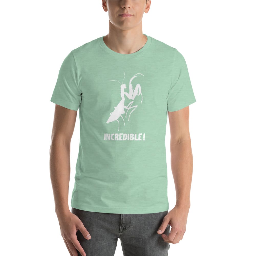 "Praying Mantises Are Incredible!" Praying Mantis T-Shirt - White Print (Adult Unisex / Men's) Heather Prism Mint / XS