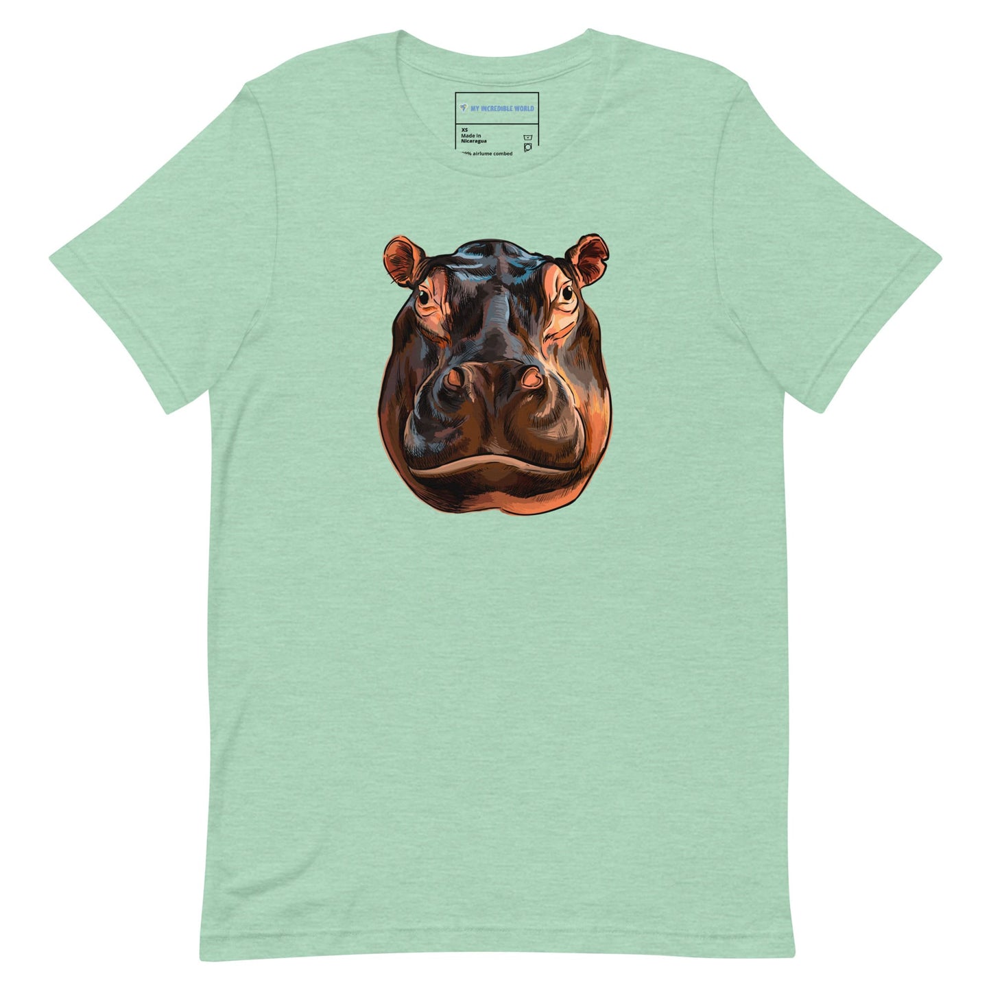 "Watercolor Hippopotamus" Hippo T-Shirt (Adult Unisex) Heather Prism Mint / XS