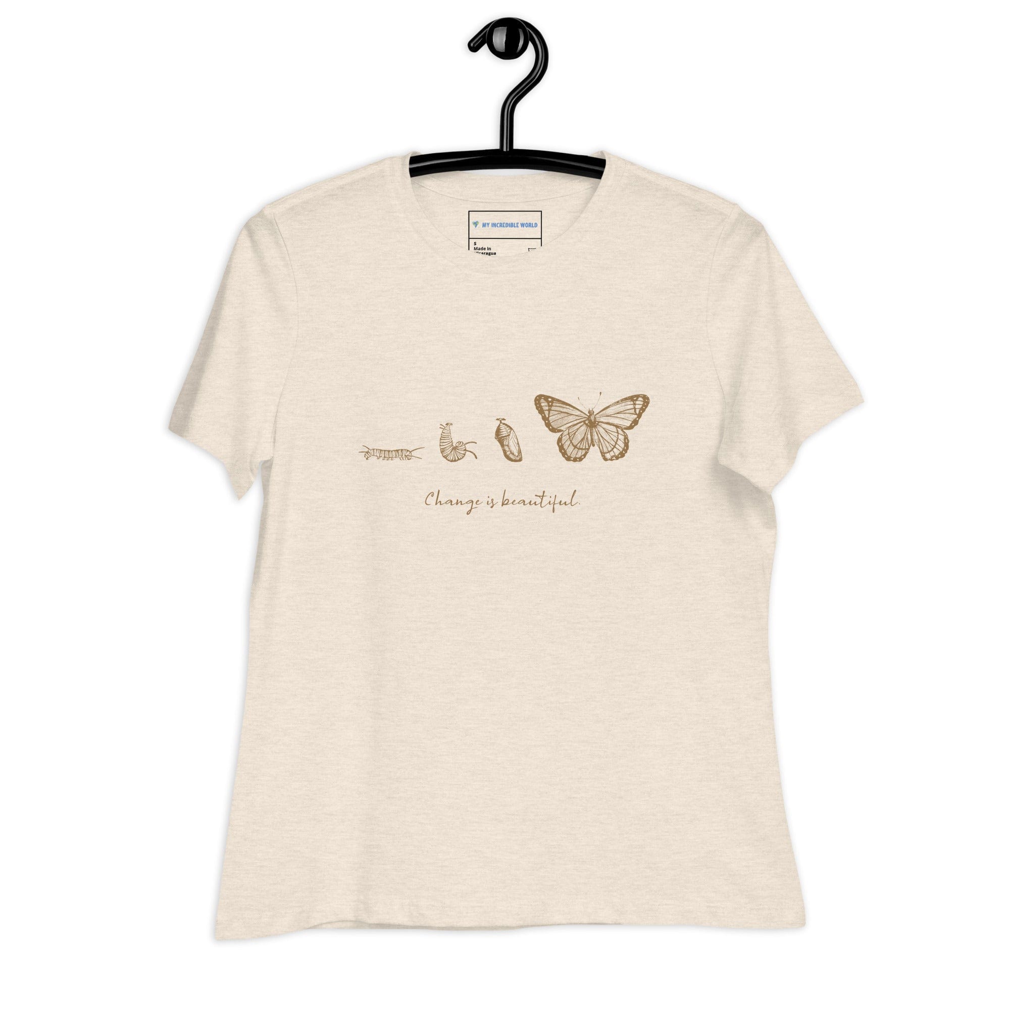 "Change is Beautiful" Butterfly Metamorphosis T-Shirt (Women's) Heather Prism Natural / S