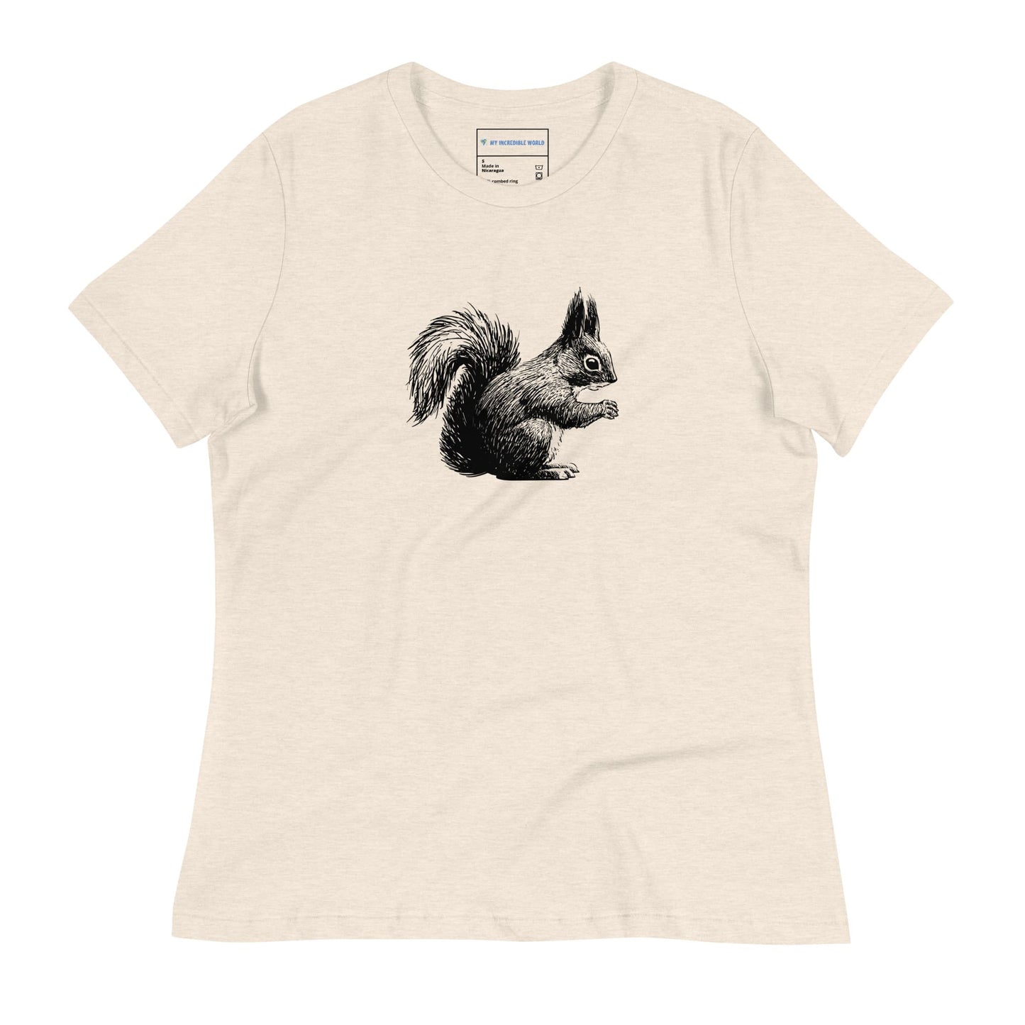 "Gentle Squirrel" Squirrel Sketch T-Shirt (Women's) Heather Prism Natural / S