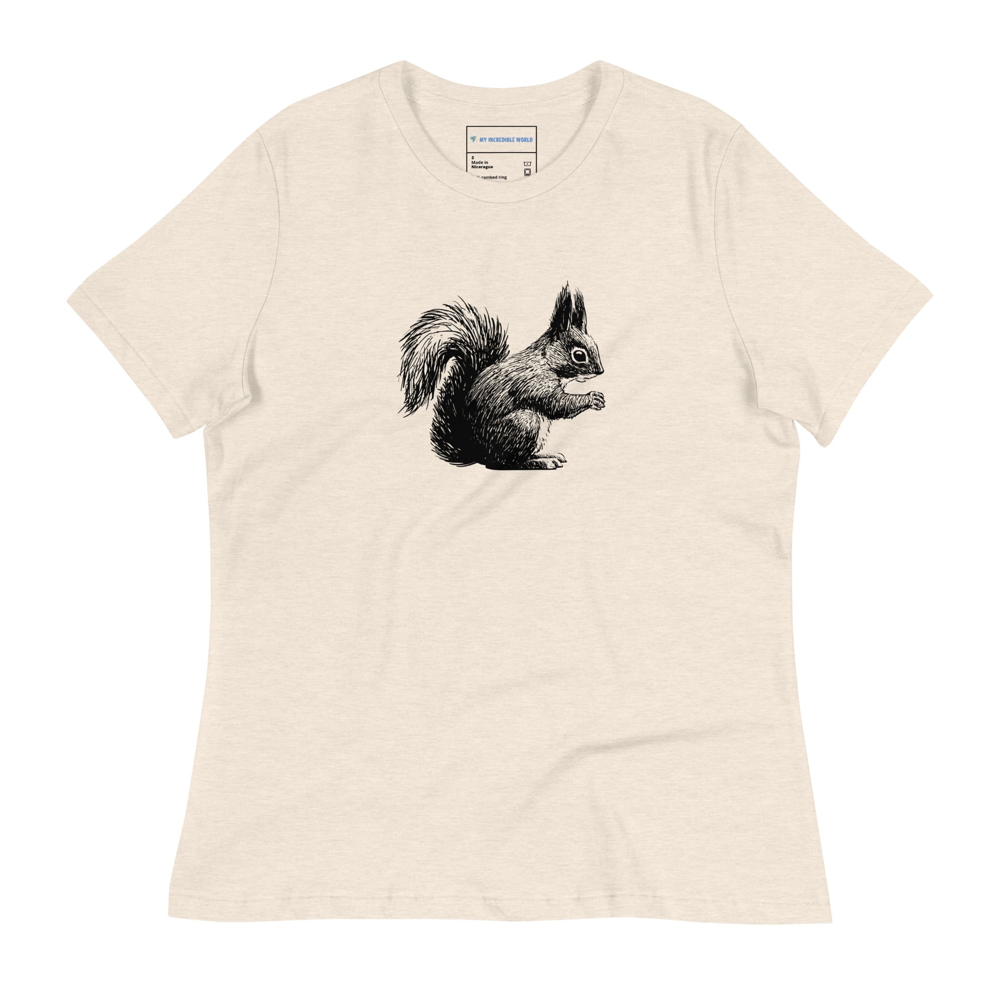 "Gentle Squirrel" Squirrel Sketch T-Shirt (Women's) Heather Prism Natural / S