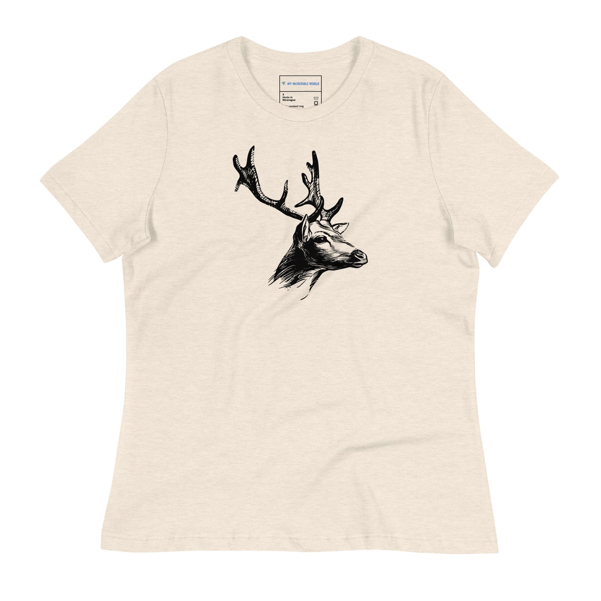 "Magnificent Buck" Deer Sketch T-Shirt (Women's) Heather Prism Natural / S