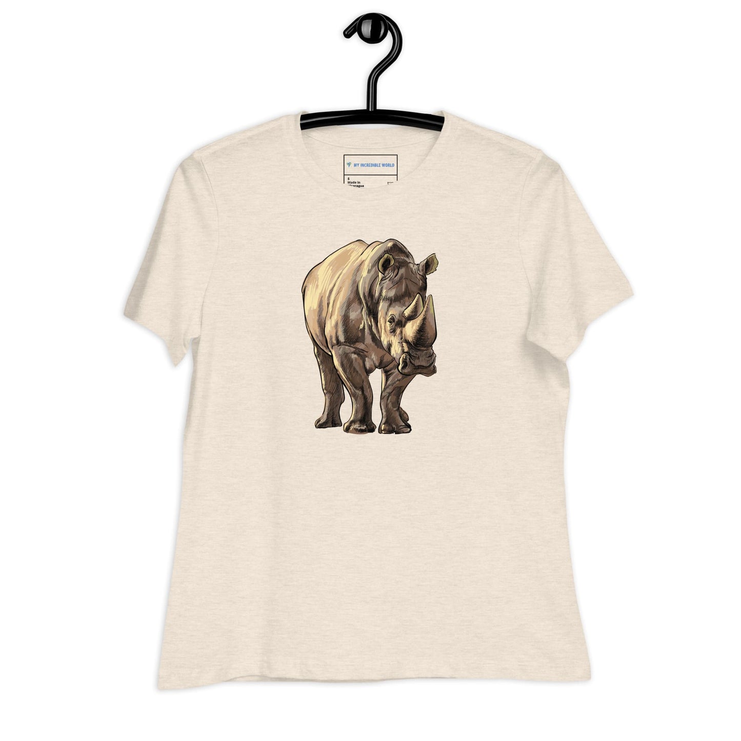 "Watercolor Rhinoceros" Women's Rhino T-Shirt Heather Prism Natural / S