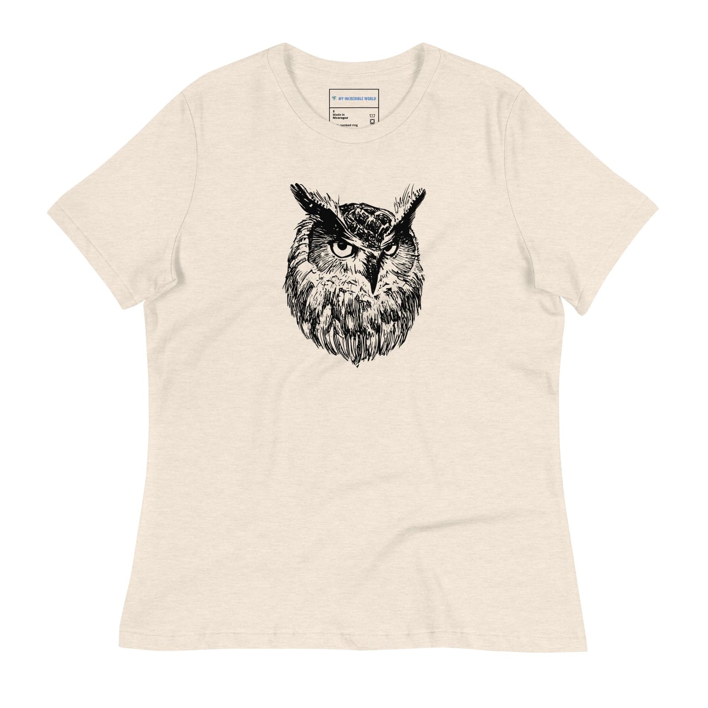 "Wise Owl" Owl Sketch T-Shirt (Women's) Heather Prism Natural / S