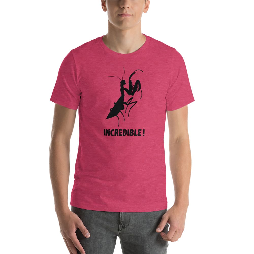 "Praying Mantises Are Incredible!" Praying Mantis T-Shirt - Black Print (Adult Unisex / Men's) Heather Raspberry / S