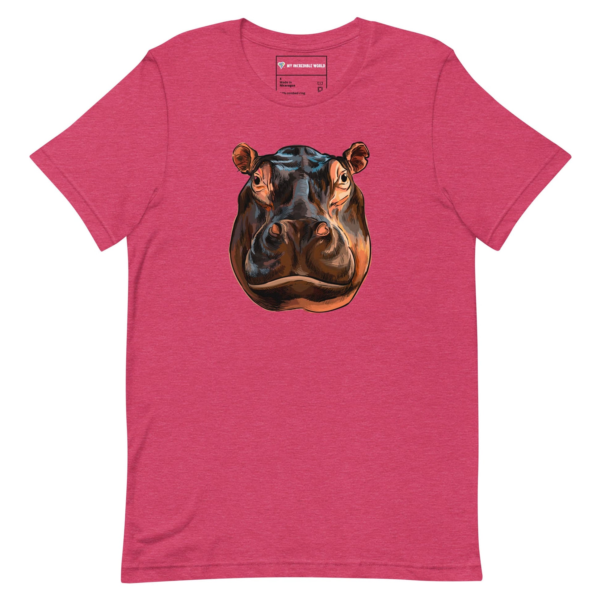 "Watercolor Hippopotamus" Hippo T-Shirt (Adult Unisex) Heather Raspberry / S