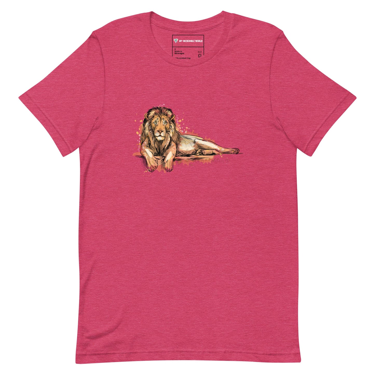 "Watercolor Lion" Lion T-Shirt (Adult Unisex) Heather Raspberry / S