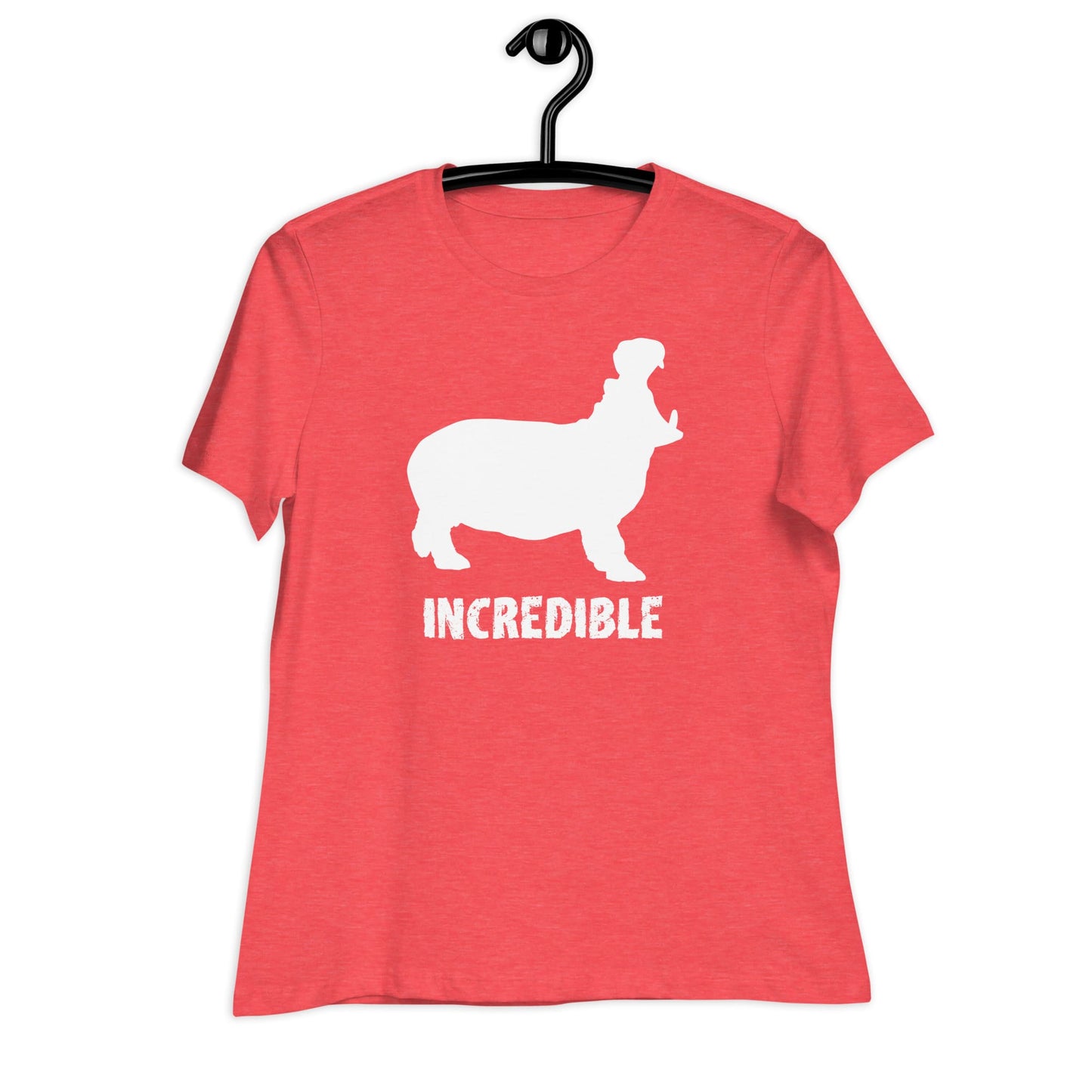 “Hippos are Incredible” T-Shirt – White Print (Women’s) Heather Red / S