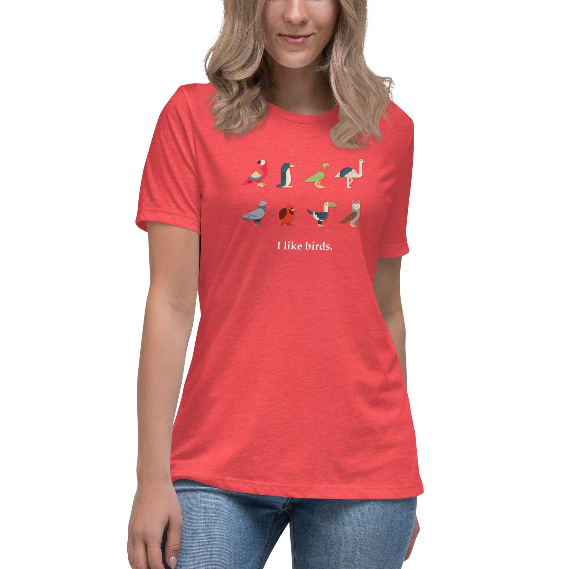 "I Like Birds" Bird Lovers T-Shirt (Women's) Heather Red / S