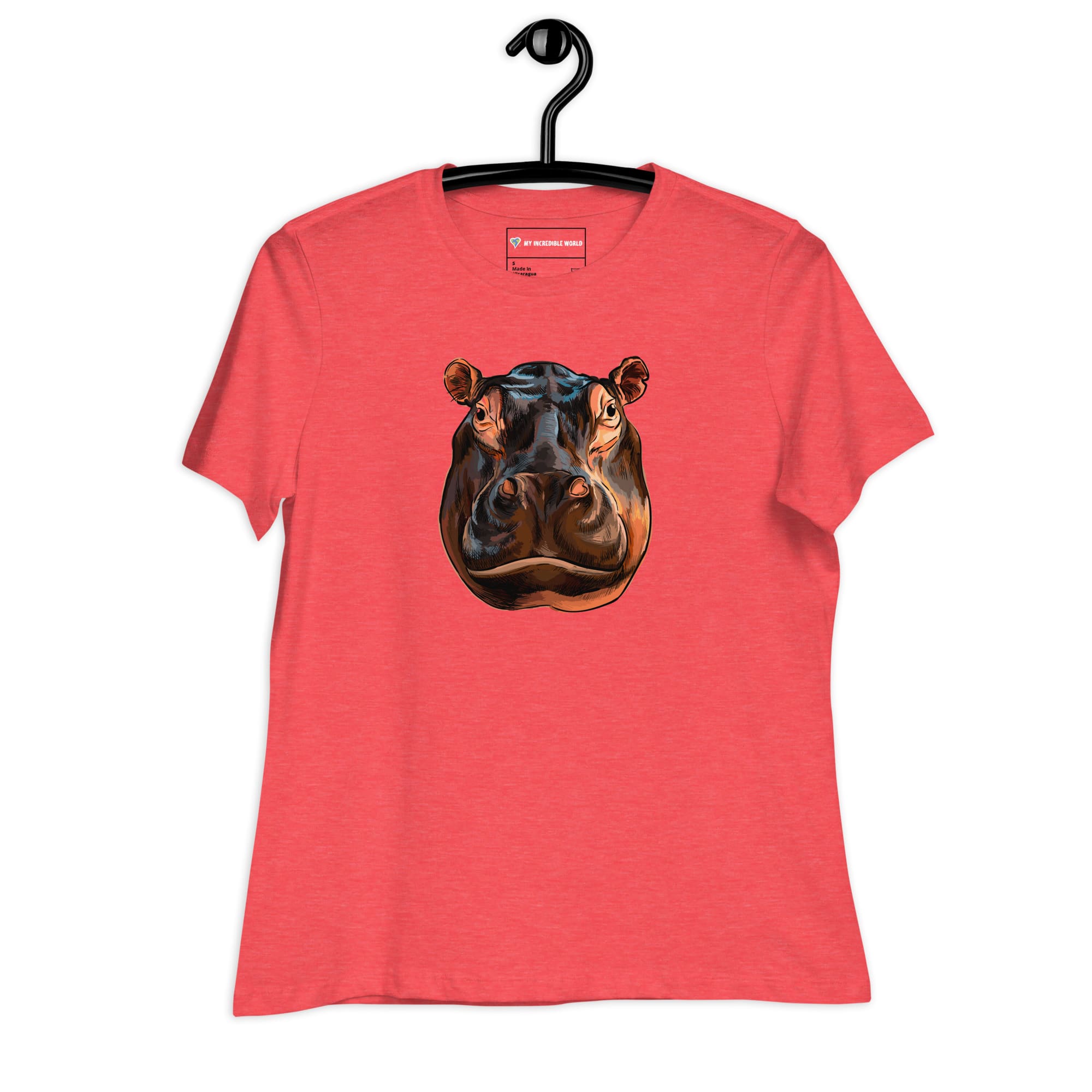 "Watercolor Hippopotamus" Women's Hippo T-Shirt Heather Red / S