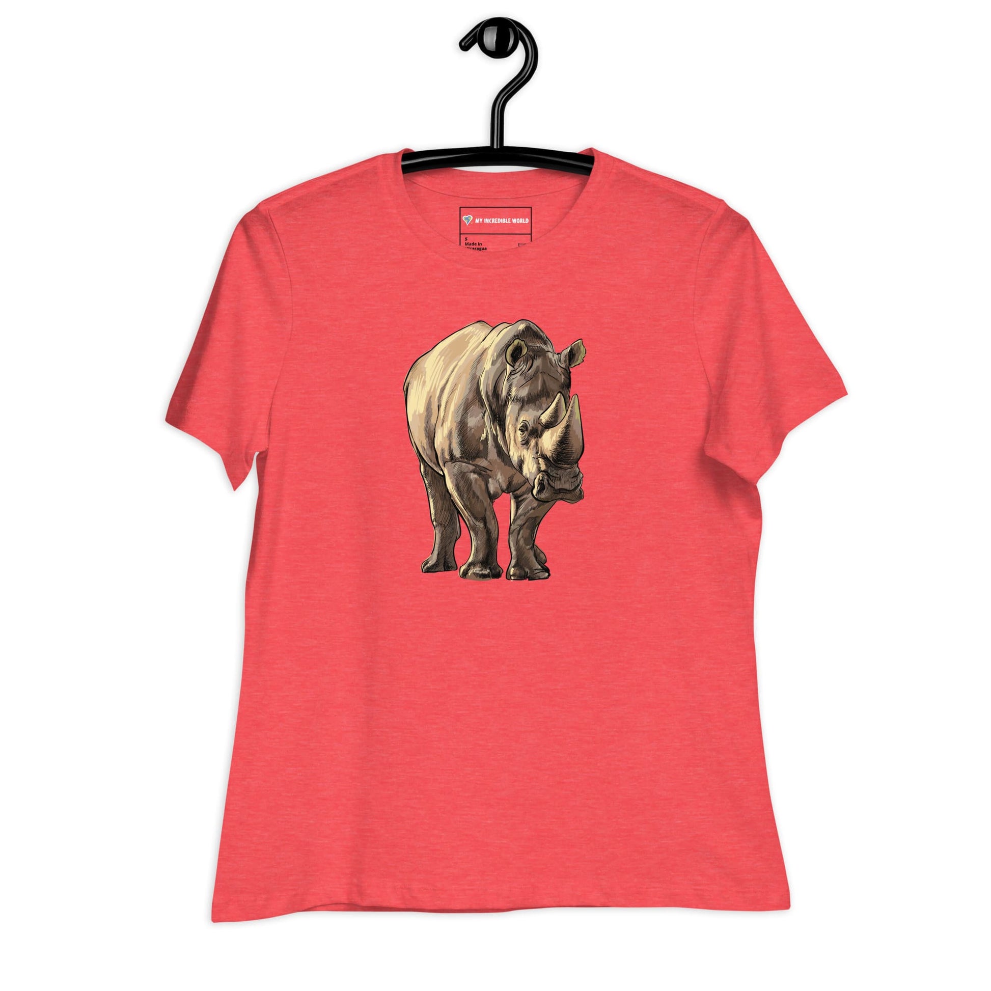 "Watercolor Rhinoceros" Women's Rhino T-Shirt Heather Red / S