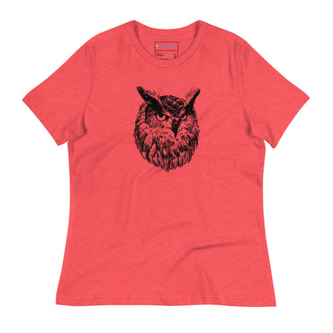 "Wise Owl" Owl Sketch T-Shirt (Women's) Heather Red / S