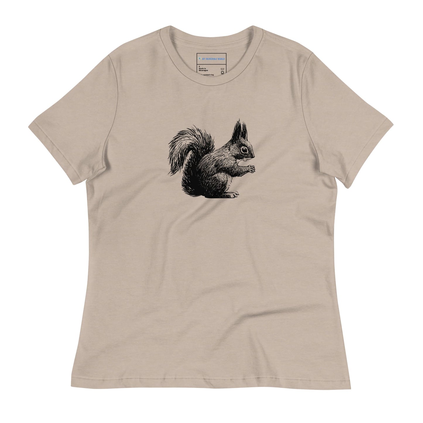 "Gentle Squirrel" Squirrel Sketch T-Shirt (Women's) Heather Stone / S