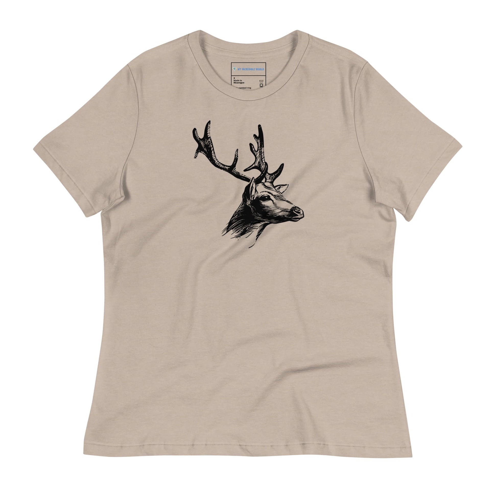 "Magnificent Buck" Deer Sketch T-Shirt (Women's) Heather Stone / S