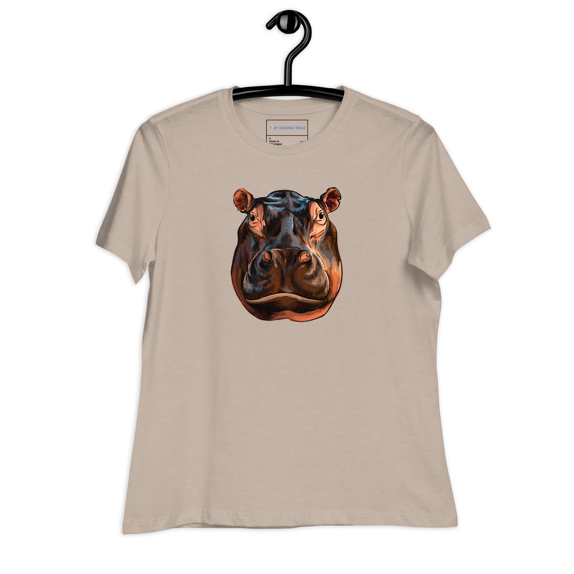 "Watercolor Hippopotamus" Women's Hippo T-Shirt Heather Stone / S