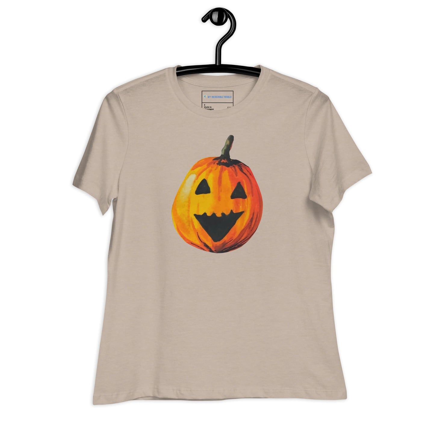 "Watercolor Jack-o-Lantern" Women's Pumpkin T-Shirt Heather Stone / S