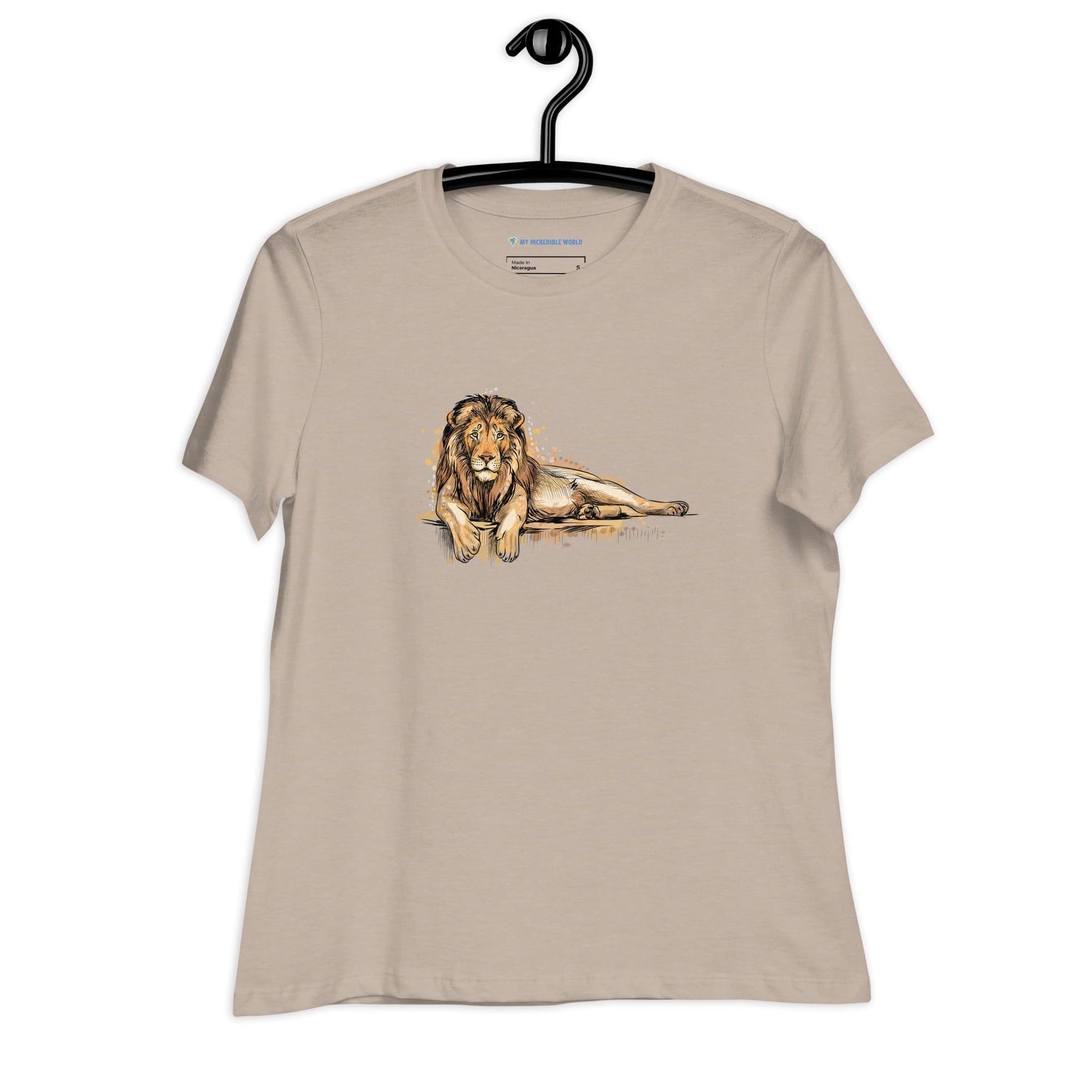 "Watercolor Lion" Women's Lion T-Shirt Heather Stone / S