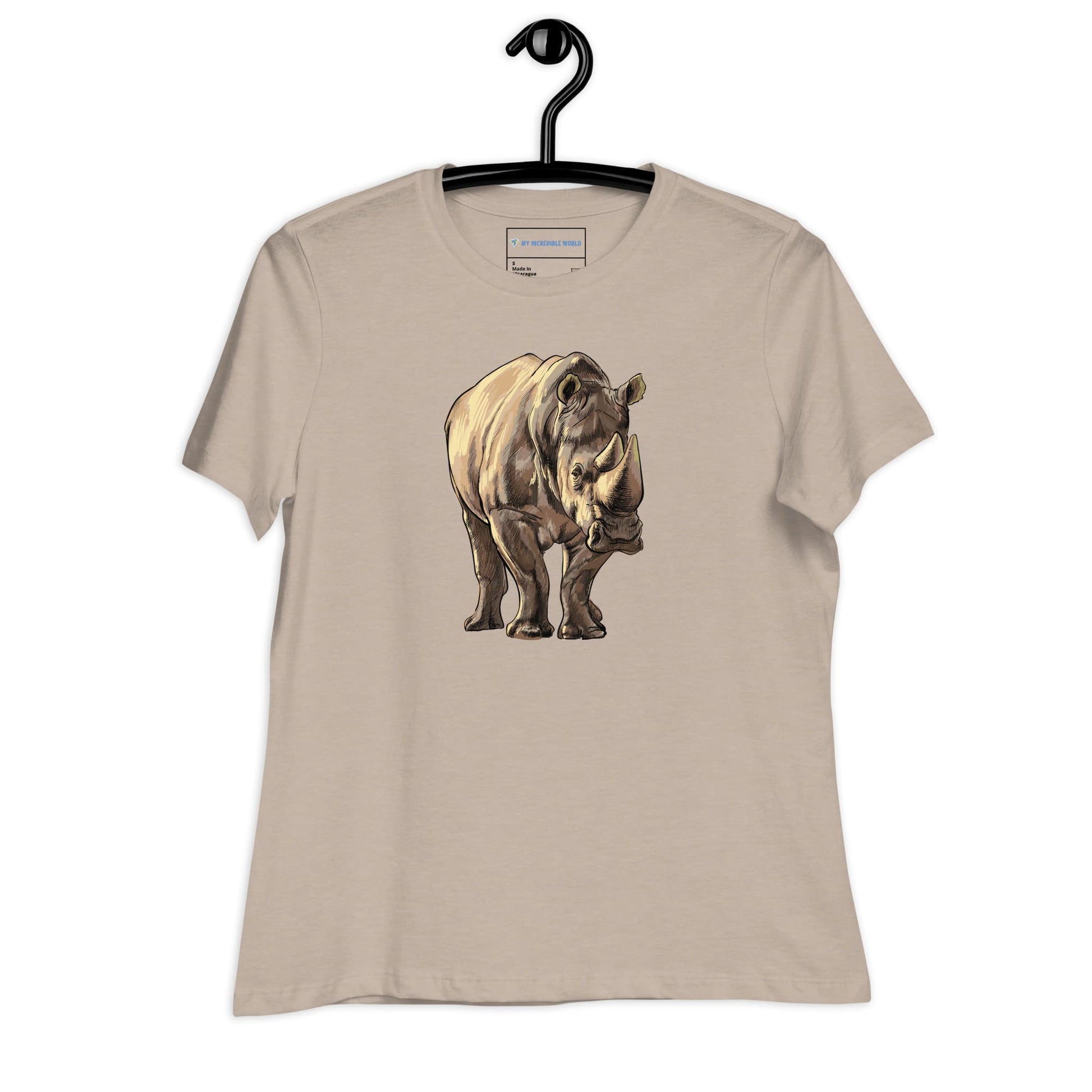 "Watercolor Rhinoceros" Women's Rhino T-Shirt Heather Stone / S