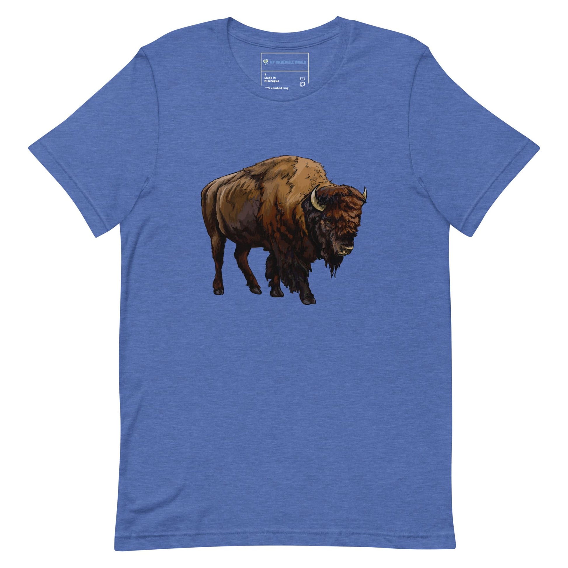 "Watercolor Bison" Bison T-Shirt (Adult Unisex) Heather True Royal / S