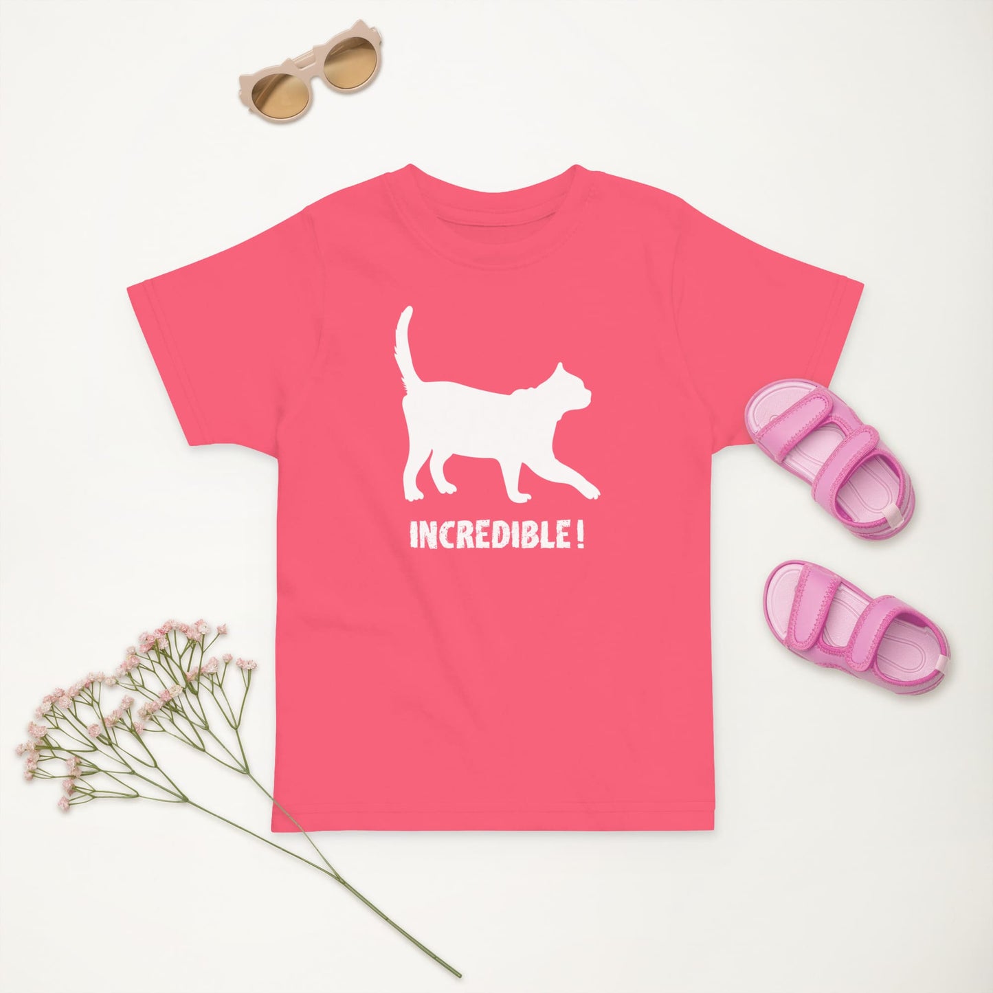 "Cats Are Incredible" Cat T-Shirt for Toddlers (White Print) Hot Pink / 2