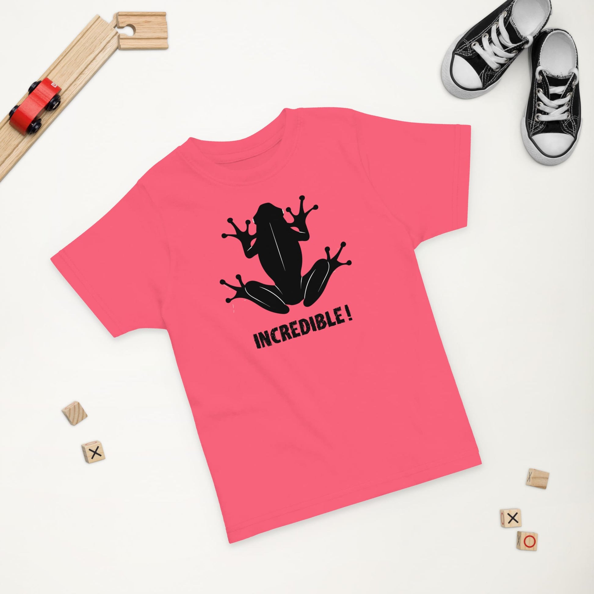 “Frogs Are Incredible” Frog T-Shirt for Toddlers (Black Print) Hot Pink / 2