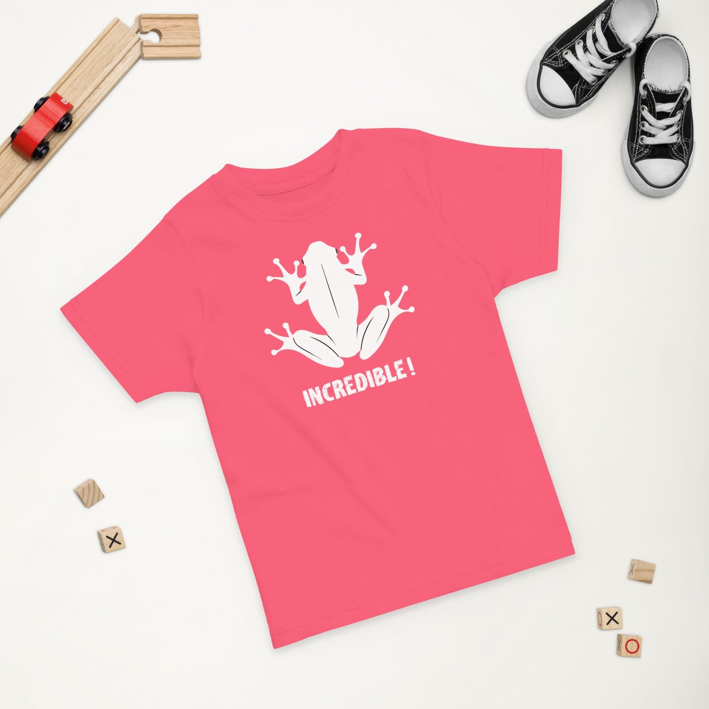 "Frogs Are Incredible" Frog T-Shirt for Toddlers (White Print) Hot Pink / 2