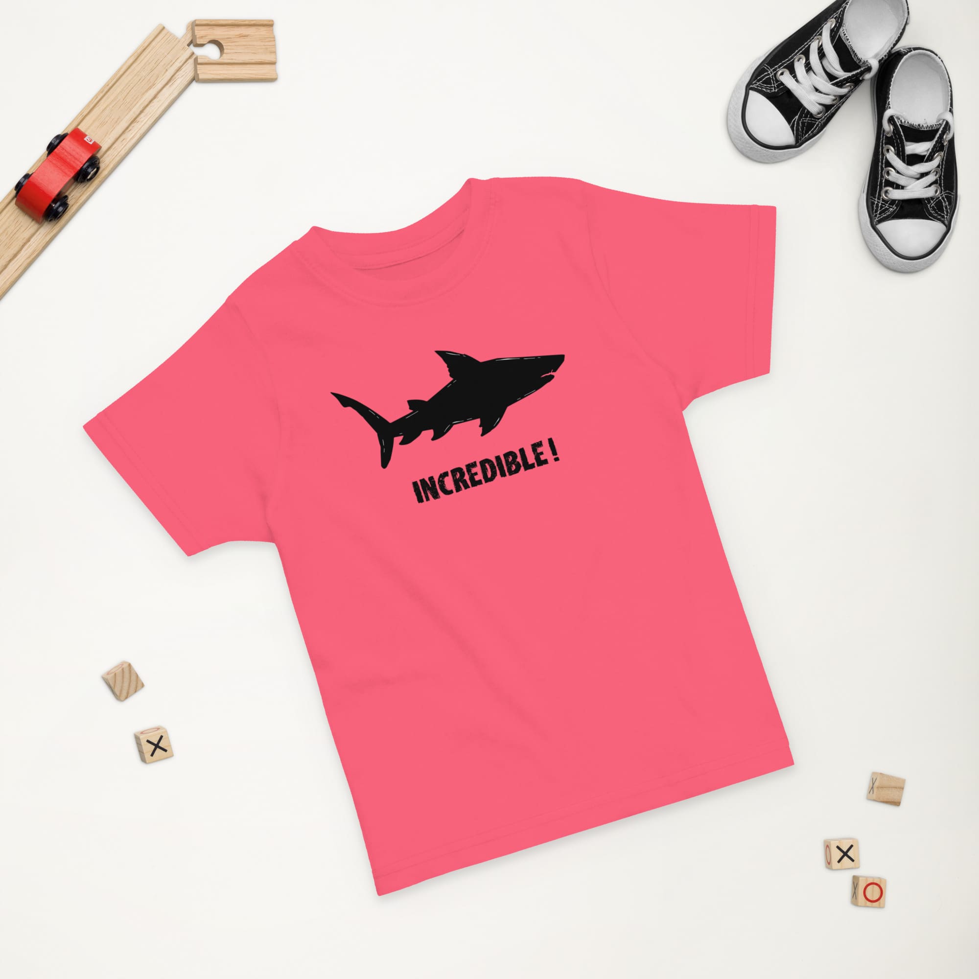 “Sharks Are Incredible” Shark T-Shirt for Toddlers (Black Print) Hot Pink / 2