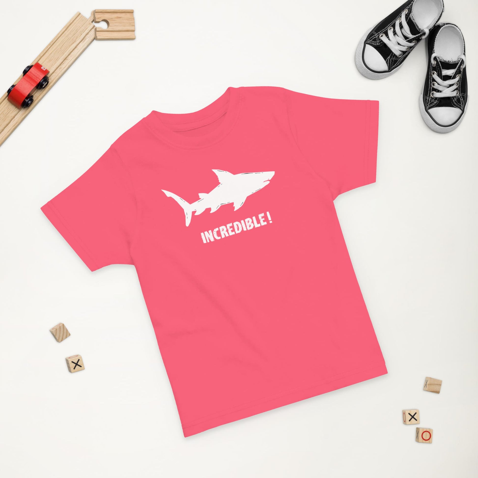 "Sharks Are Incredible" Shark T-Shirt for Toddlers (White Print) Hot Pink / 2