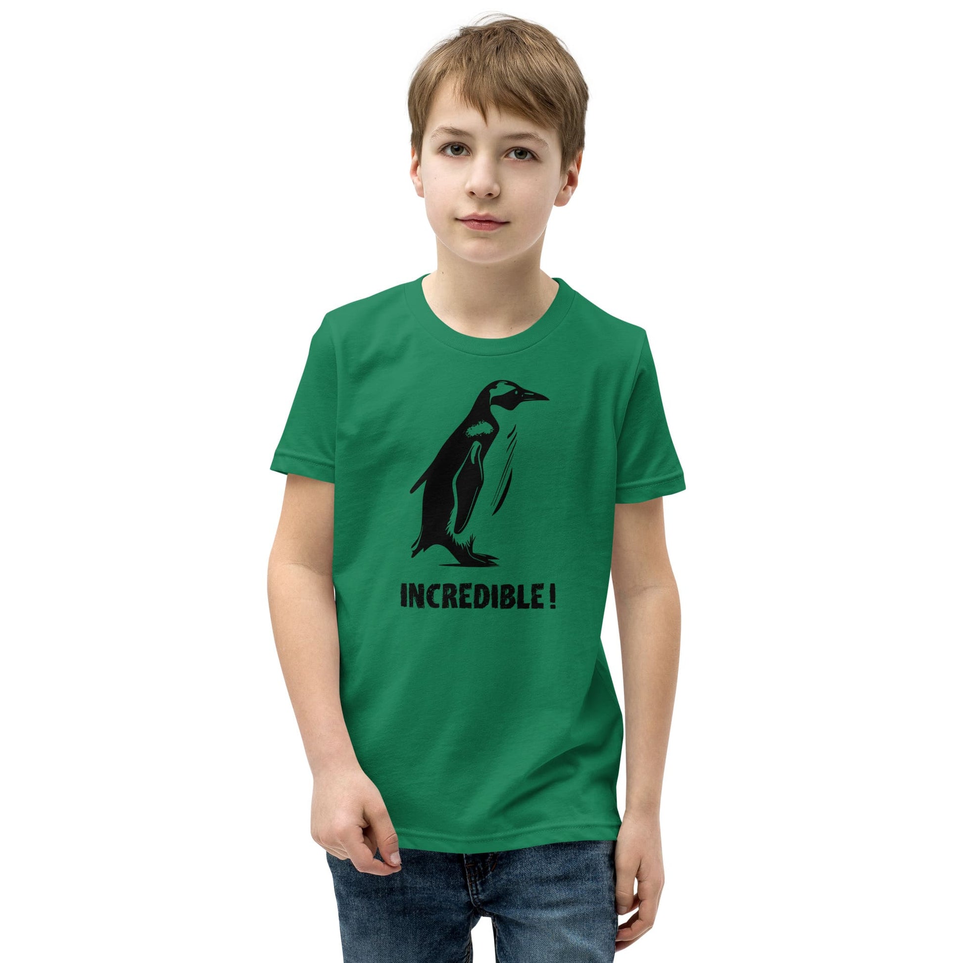 “Penguins Are Incredible” Penguin T-Shirt for Kids/Youth (Black Print) Kelly / S