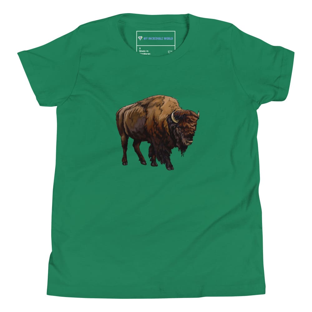 "Watercolor Bison" Bison T-Shirt (Youth/Kids) Kelly / S