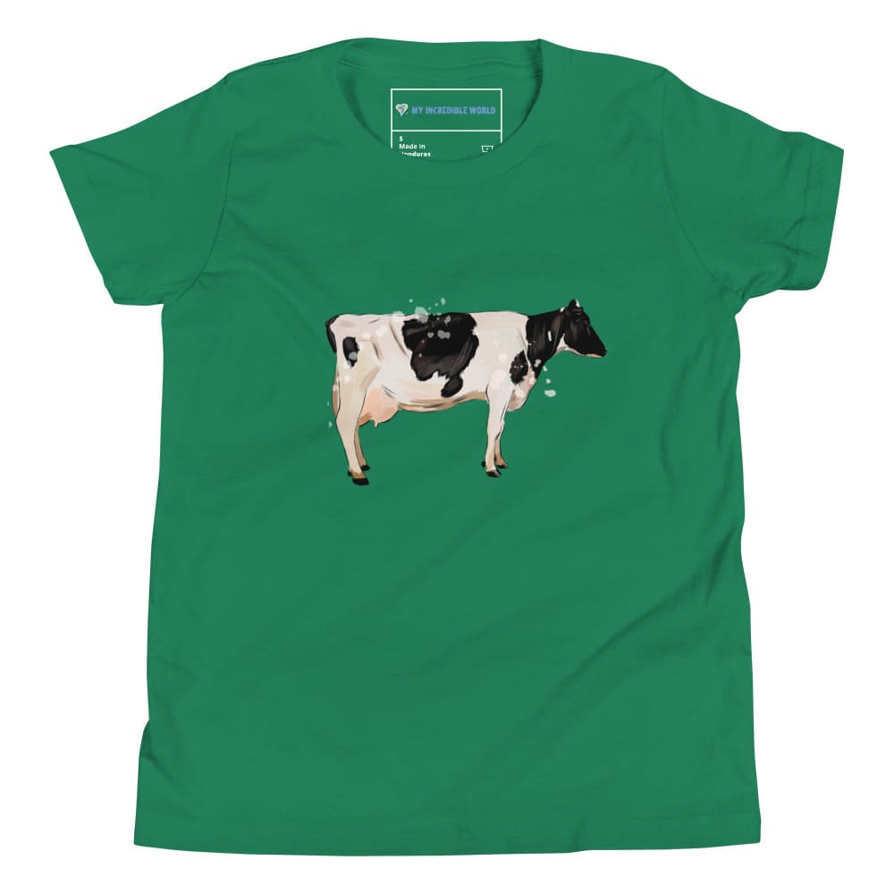 "Watercolor Cow" Cow T-Shirt (Youth/Kids) Kelly / S